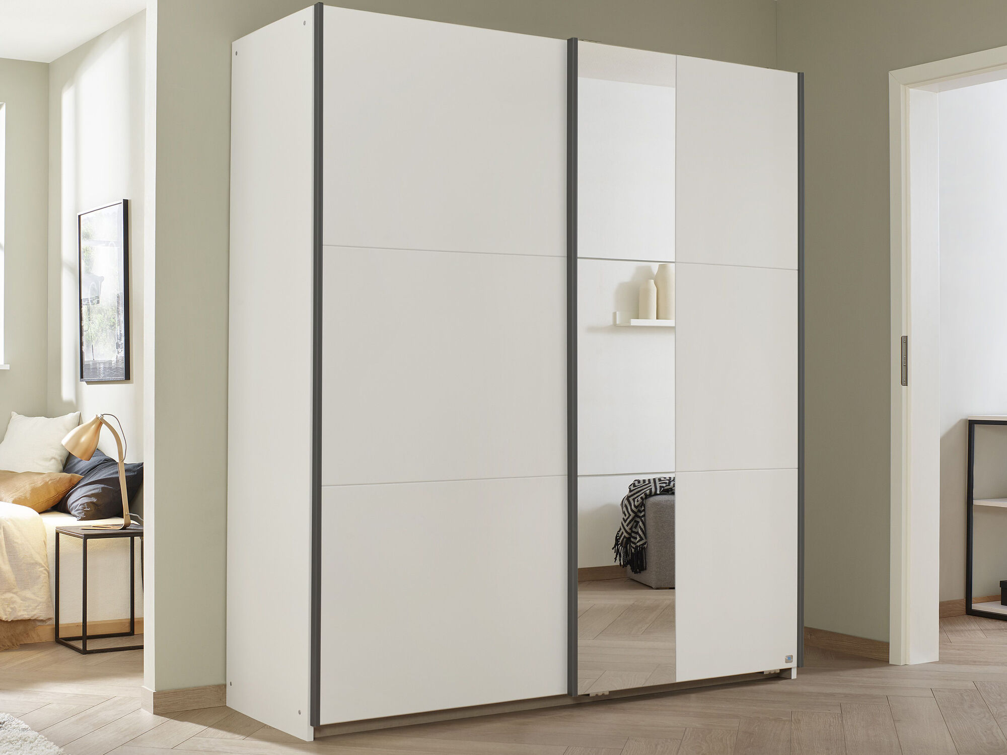 Armoire SLIDO 2 portes coulissantes 175 cm blanc avec miroir