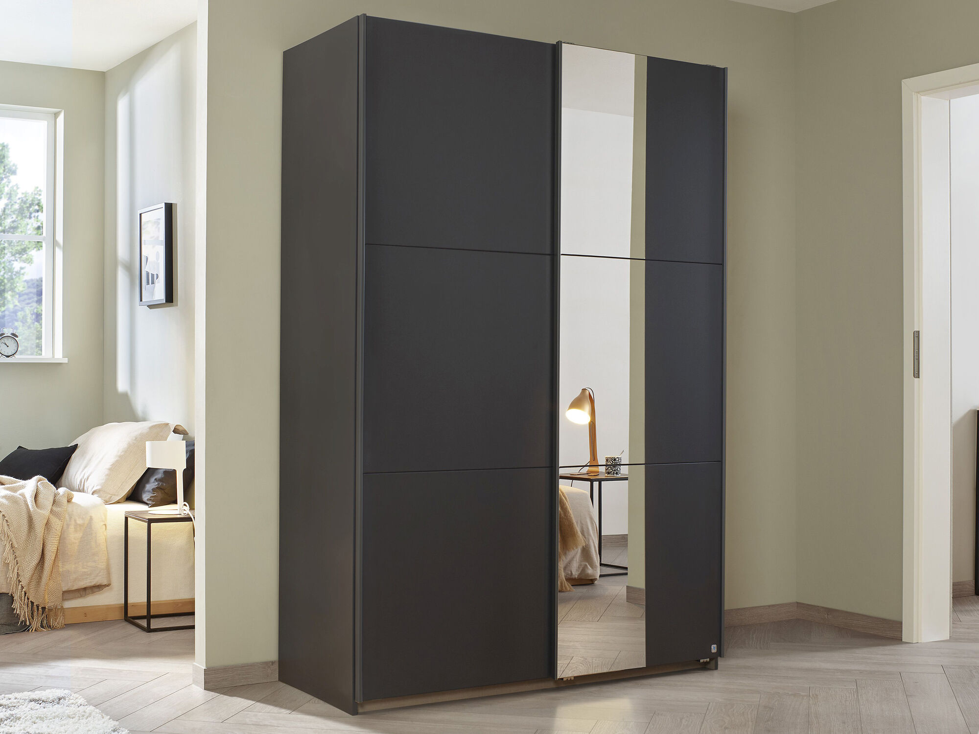 Armoire SLIDO 2 portes coulissantes 131 cm gris métallique avec miroir