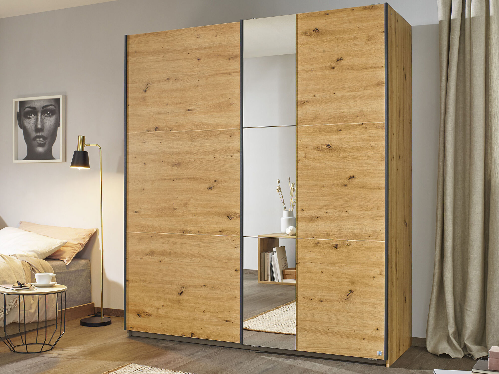 Armoire SLIDO 2 portes coulissantes 175 cm chêne artisan avec miroir