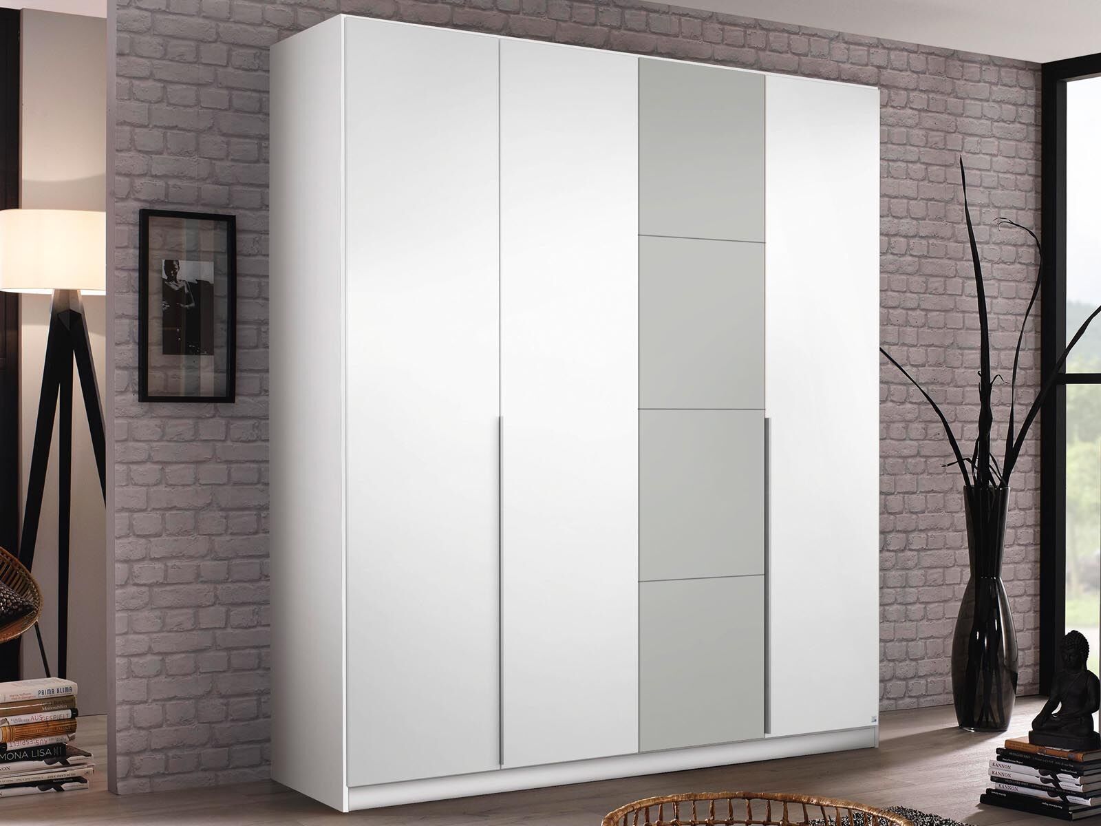 Armoire BELLO 4 portes blanc alpin/gris soie