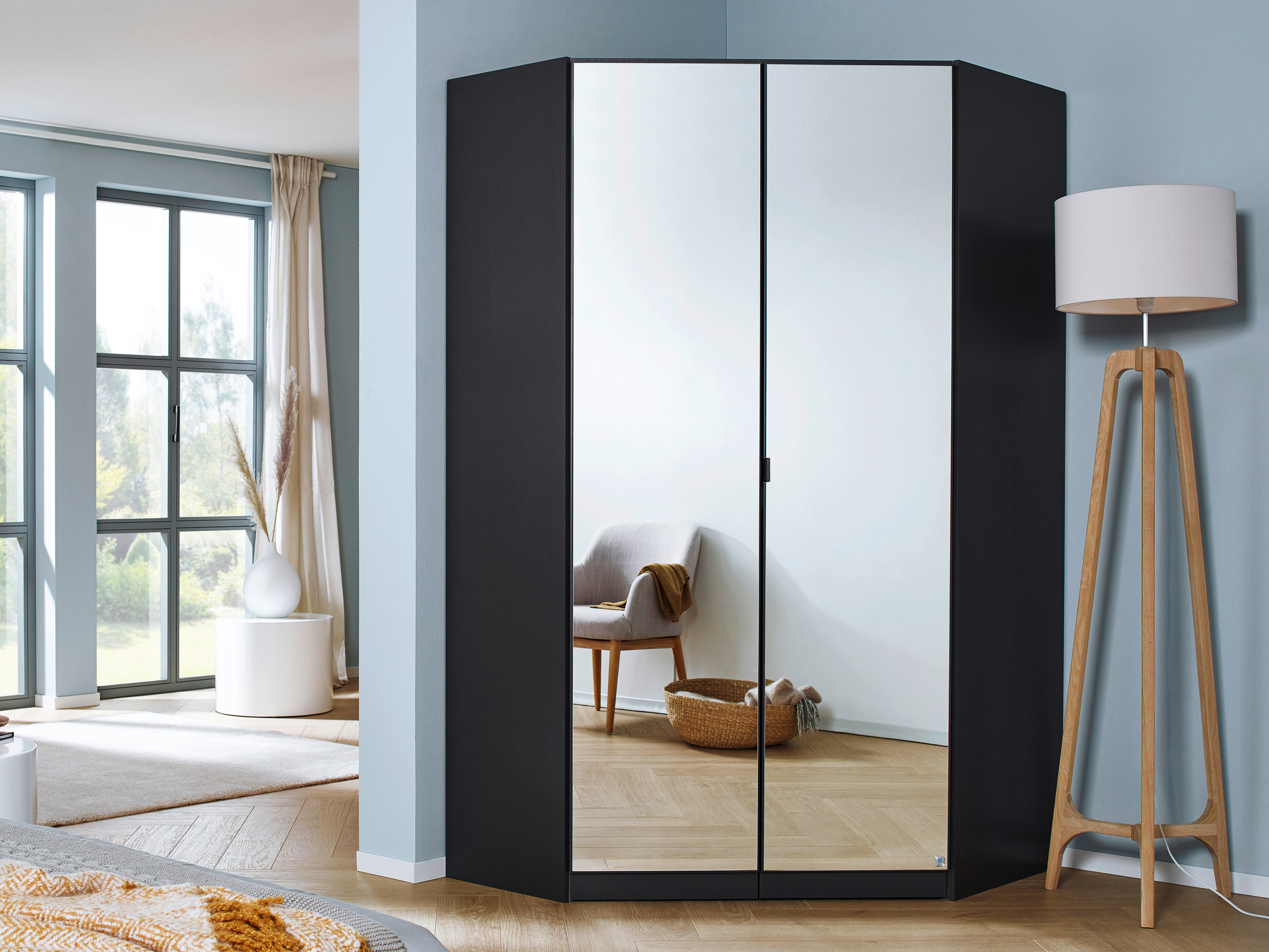 Armoire d'angle OTAMENDI 2 portes avec miroir gris métal