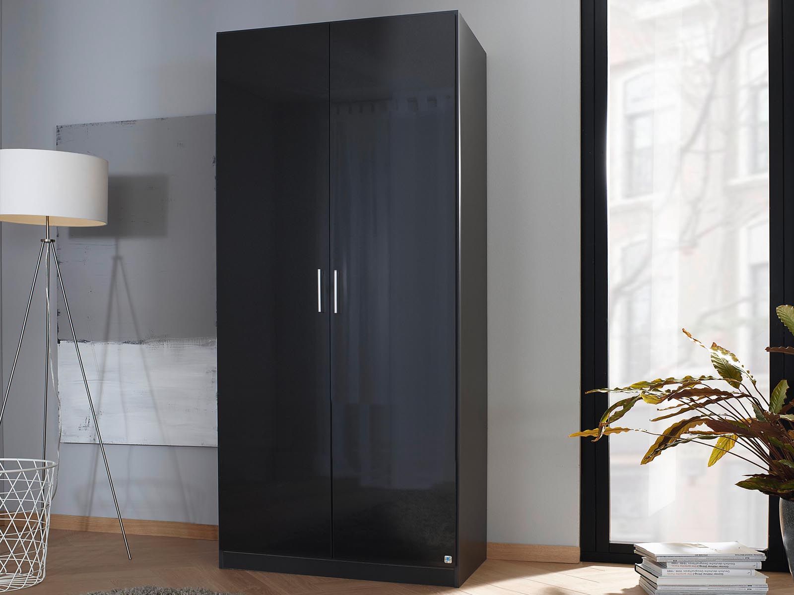 Armoire CELLO 2 portes gris brillant/gris métal