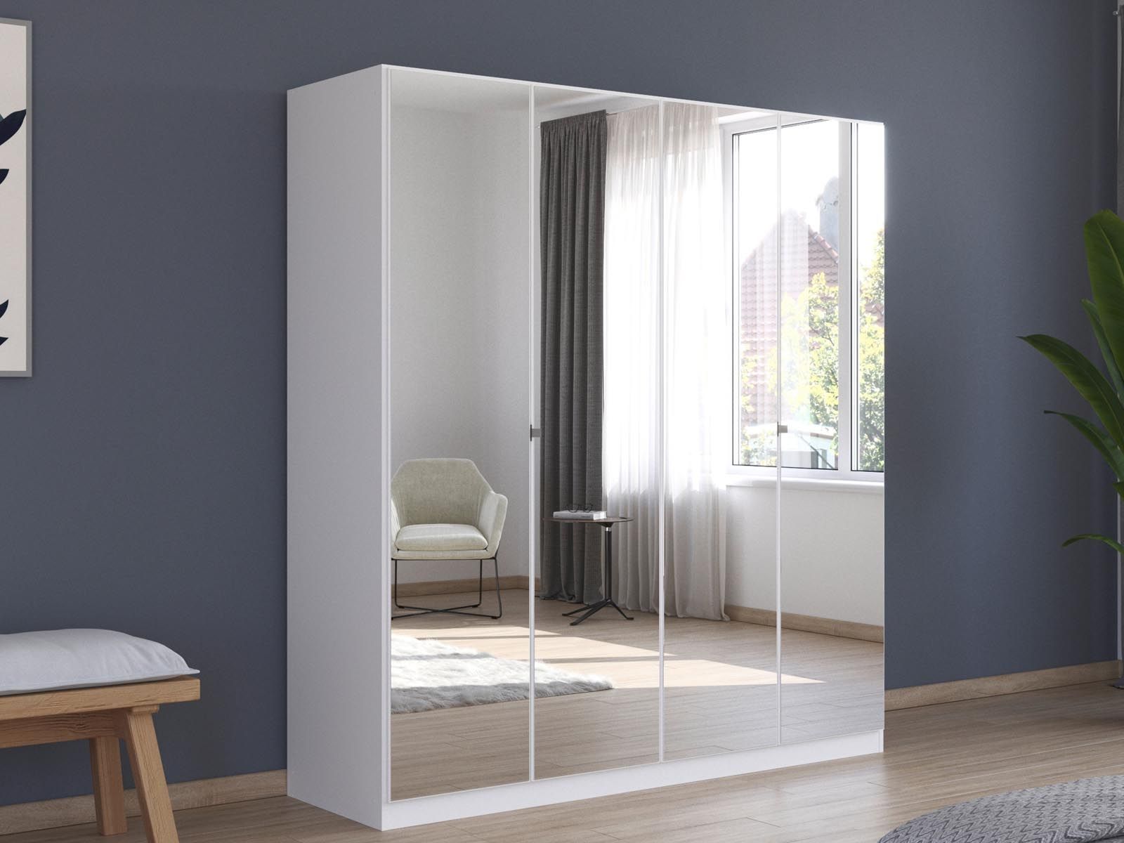 Armoire REFALEO 4 portes blanc avec miroir