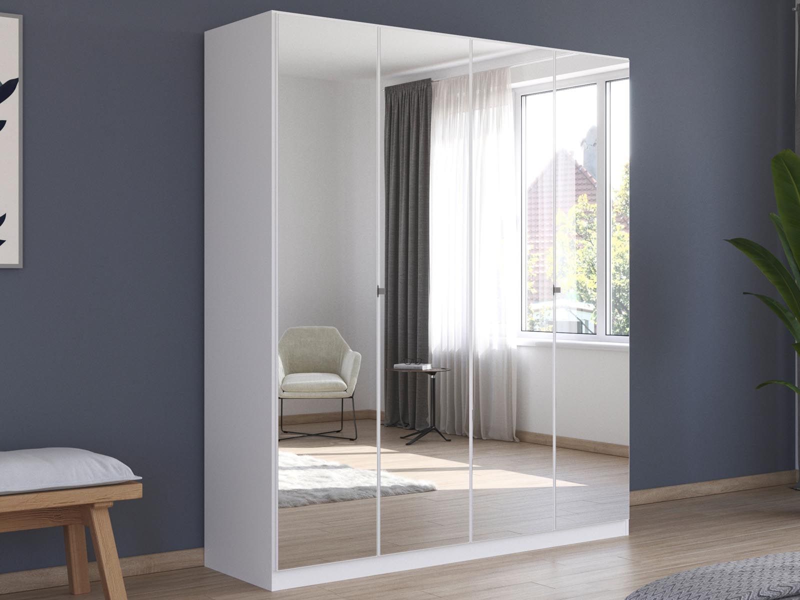 Armoire REFOLACHI 4 portes blanc avec miroir