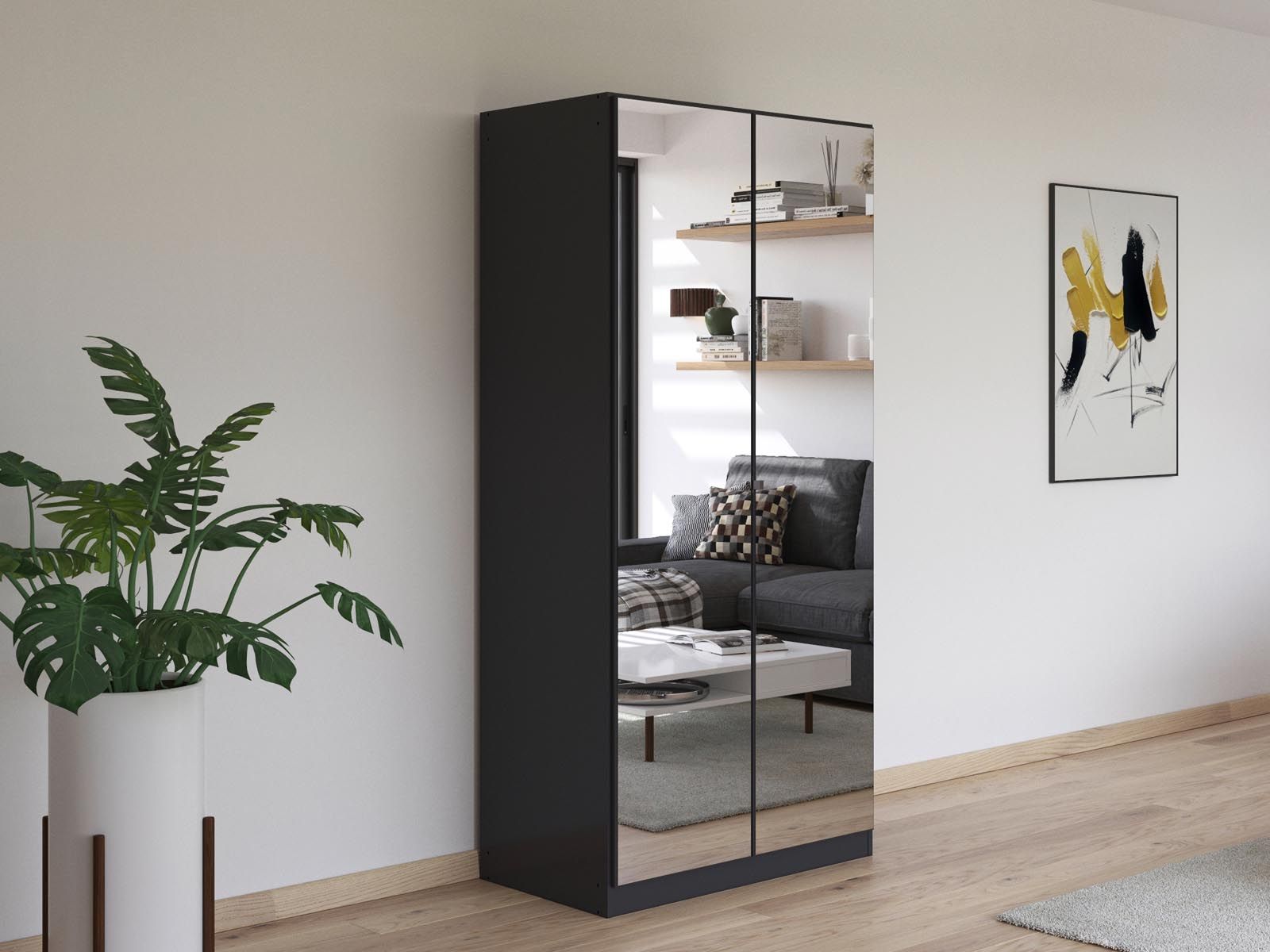 Armoire REFALEO 2 portes gris métallique avec miroir