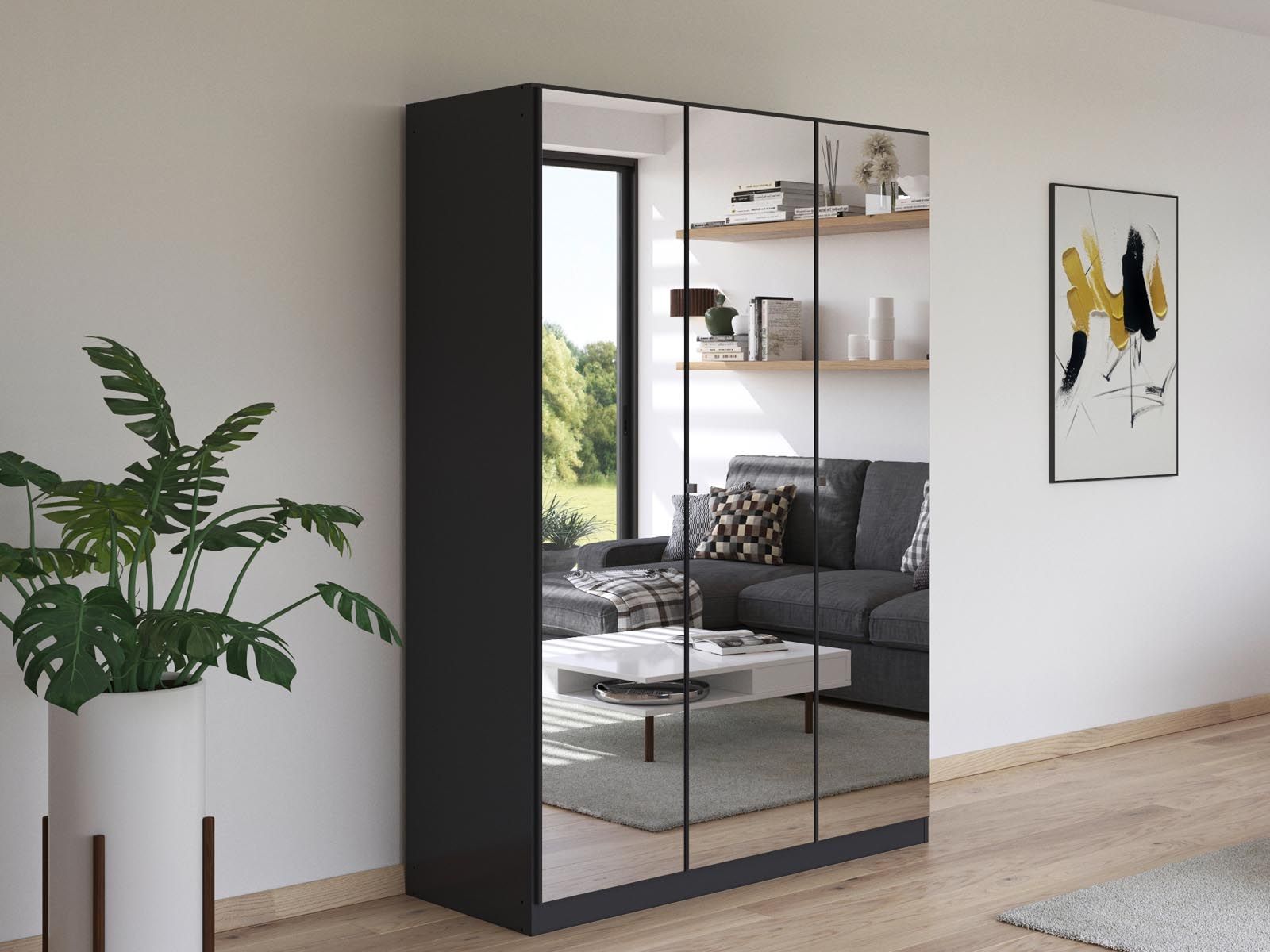 Armoire REFALEO 3 portes gris métallique avec miroir