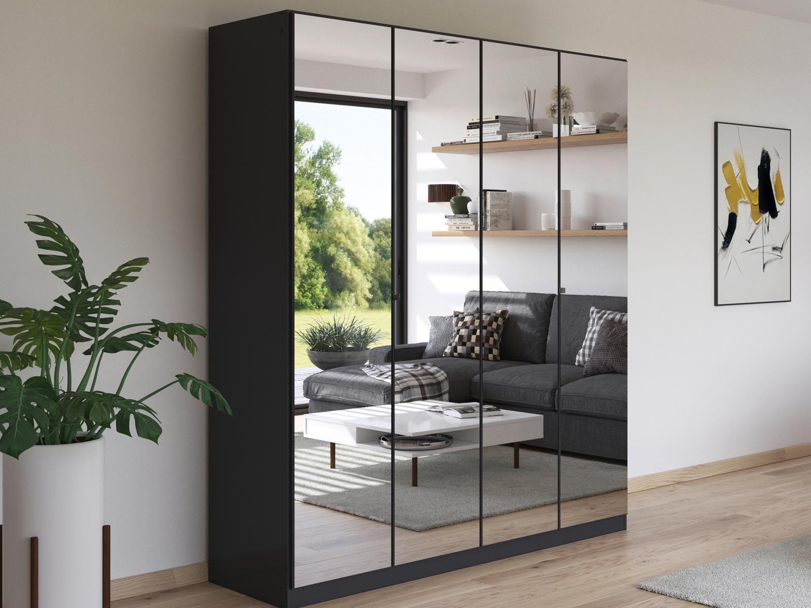 Armoire REFOLACHI 4 portes gris métallique avec miroir