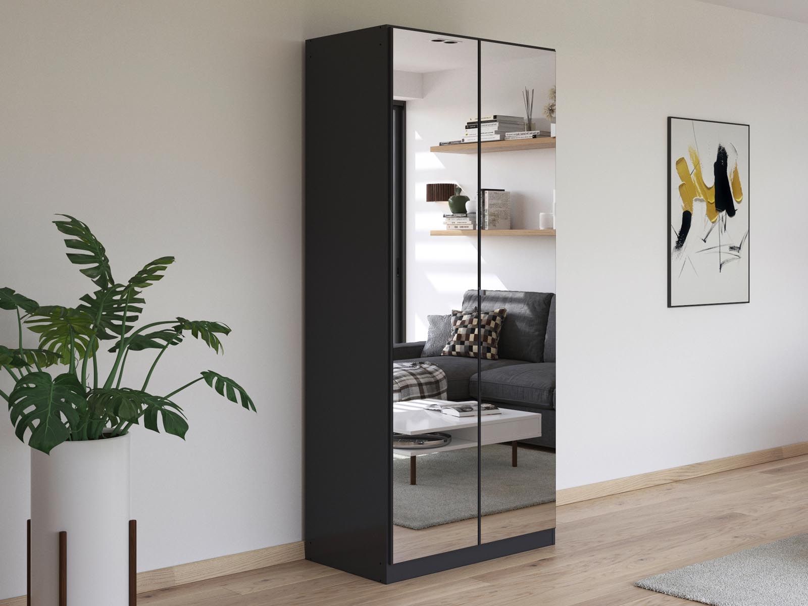 Armoire REFOLACHI 2 portes gris métallique avec miroir