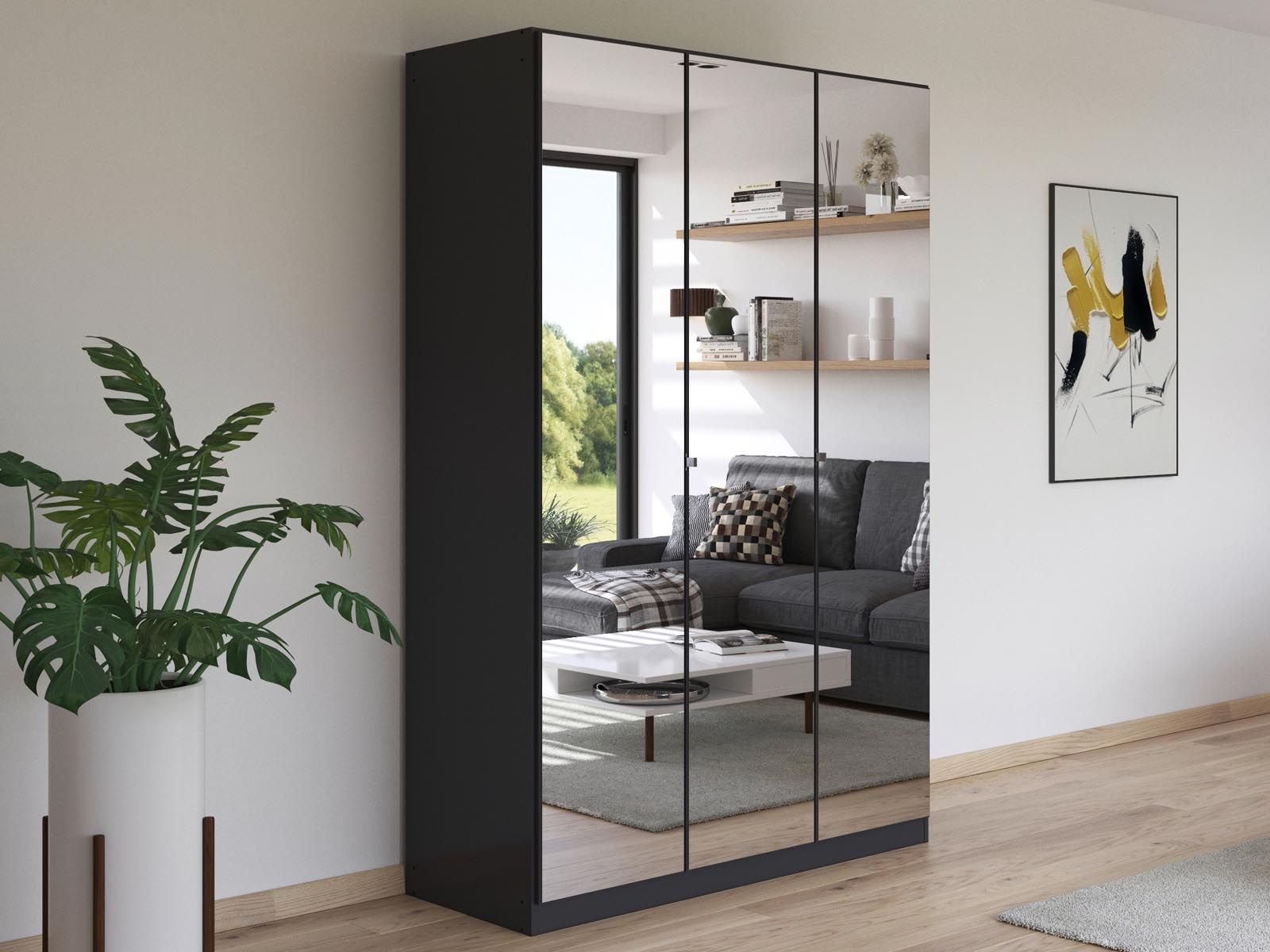 Armoire REFOLACHI 3 portes gris métallique avec miroir