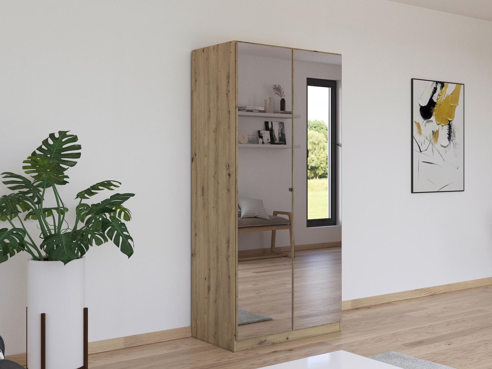 Armoire REFALEO 2 portes chêne artisan avec miroir
