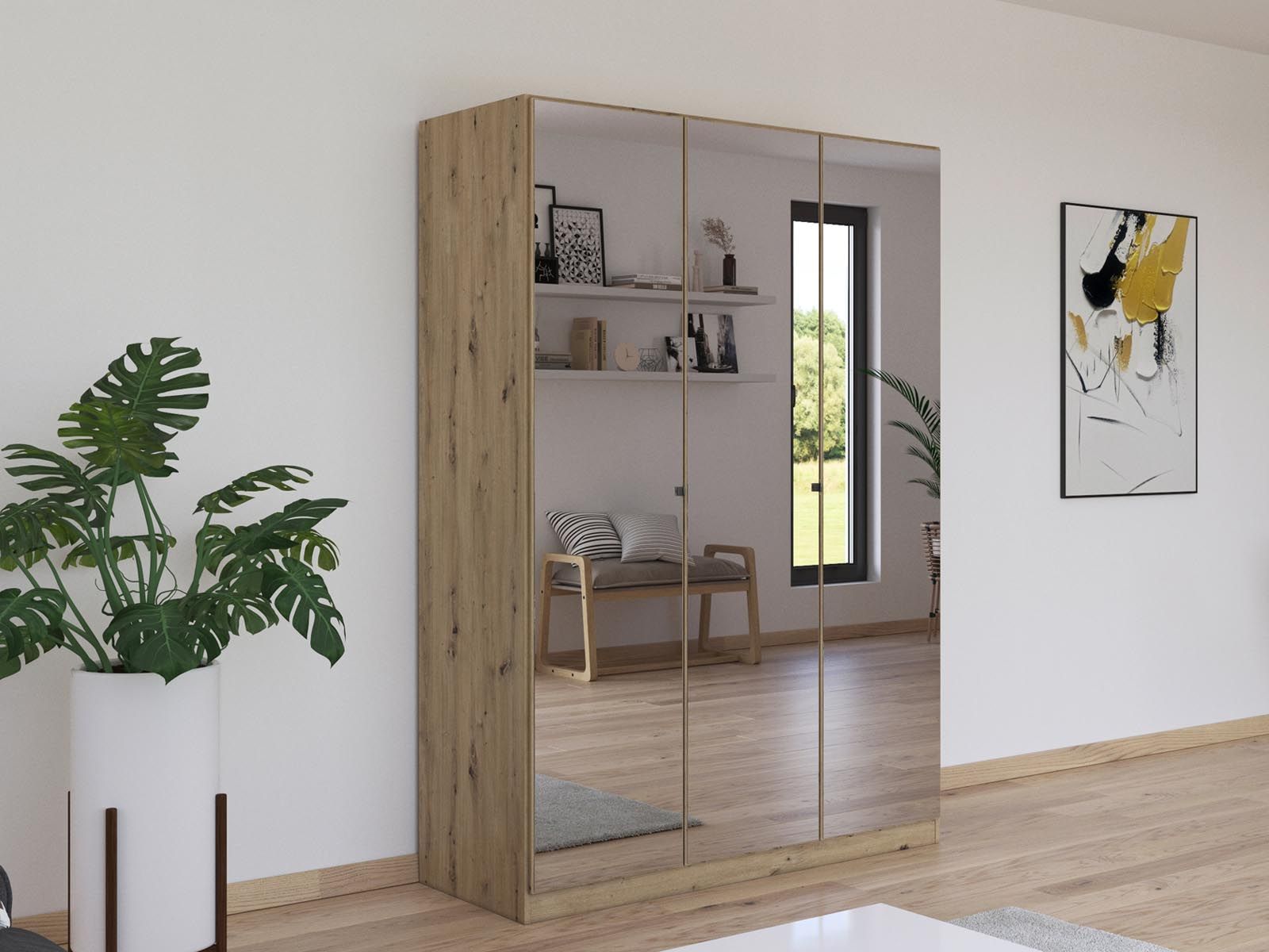 Armoire REFALEO 3 portes chêne artisan avec miroir