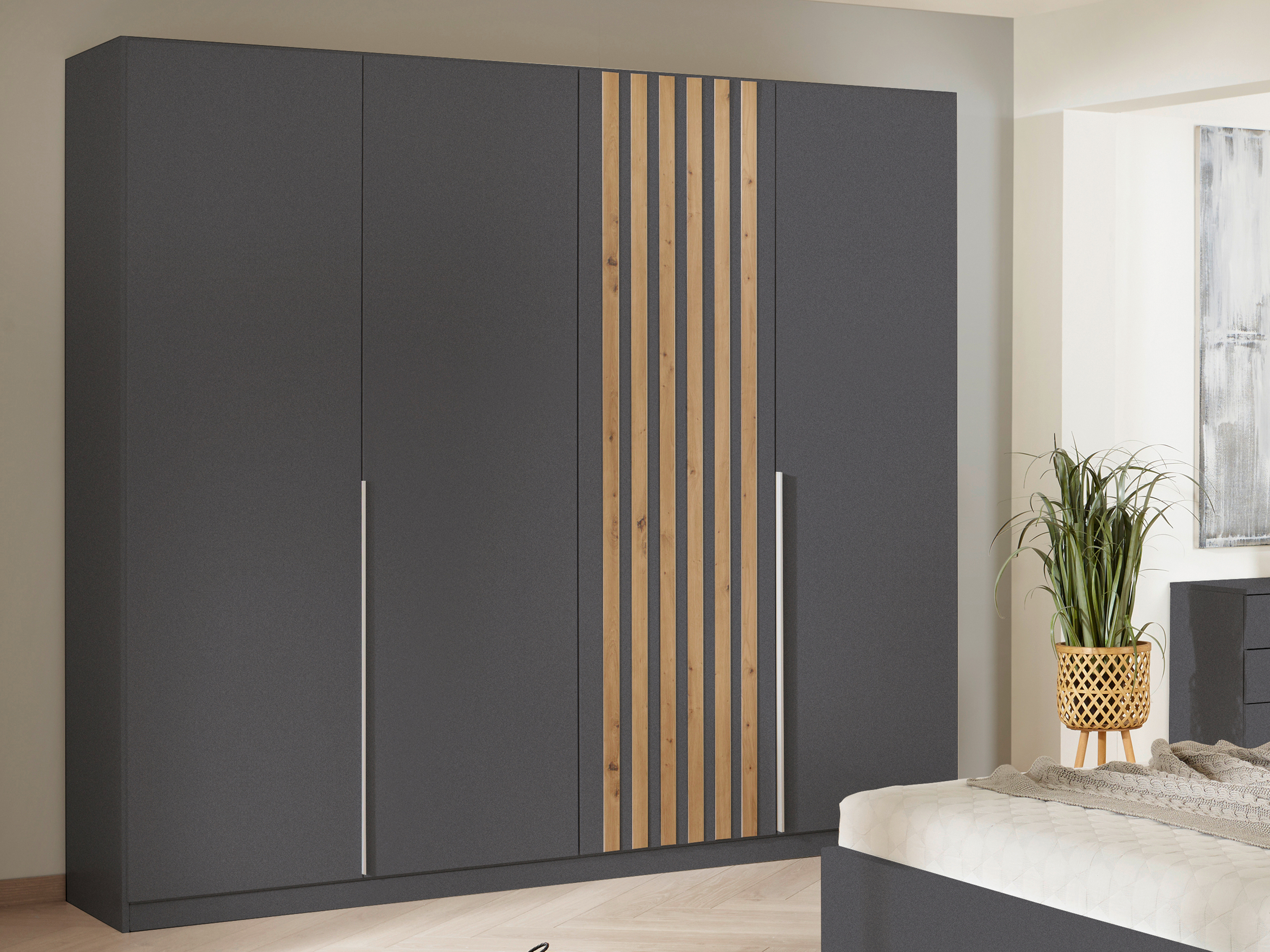 Armoire LATINO gris métal/chêne artisan 4 portes