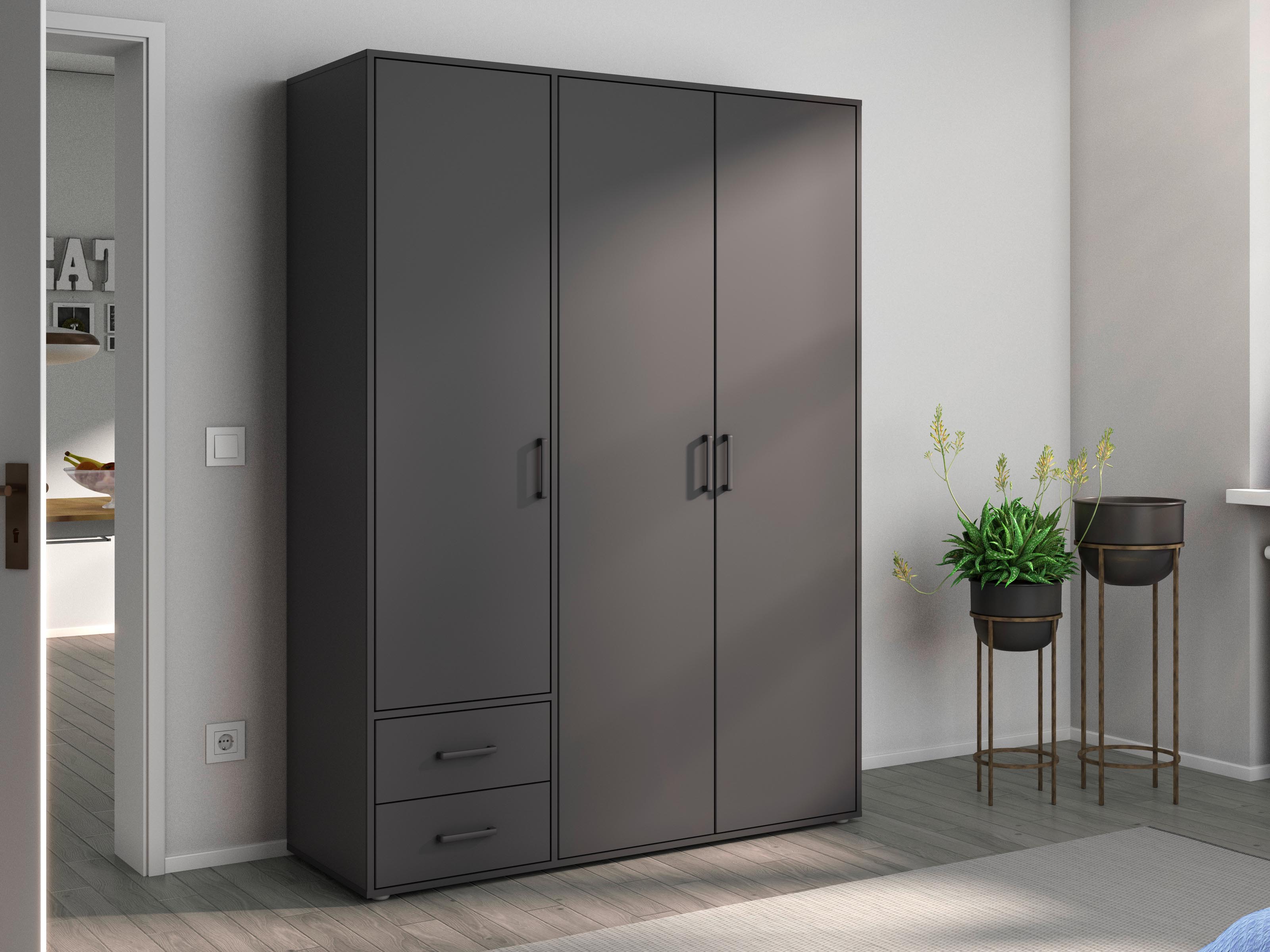Armoire VOLTARI 3 portes 2 tiroirs gris métallique