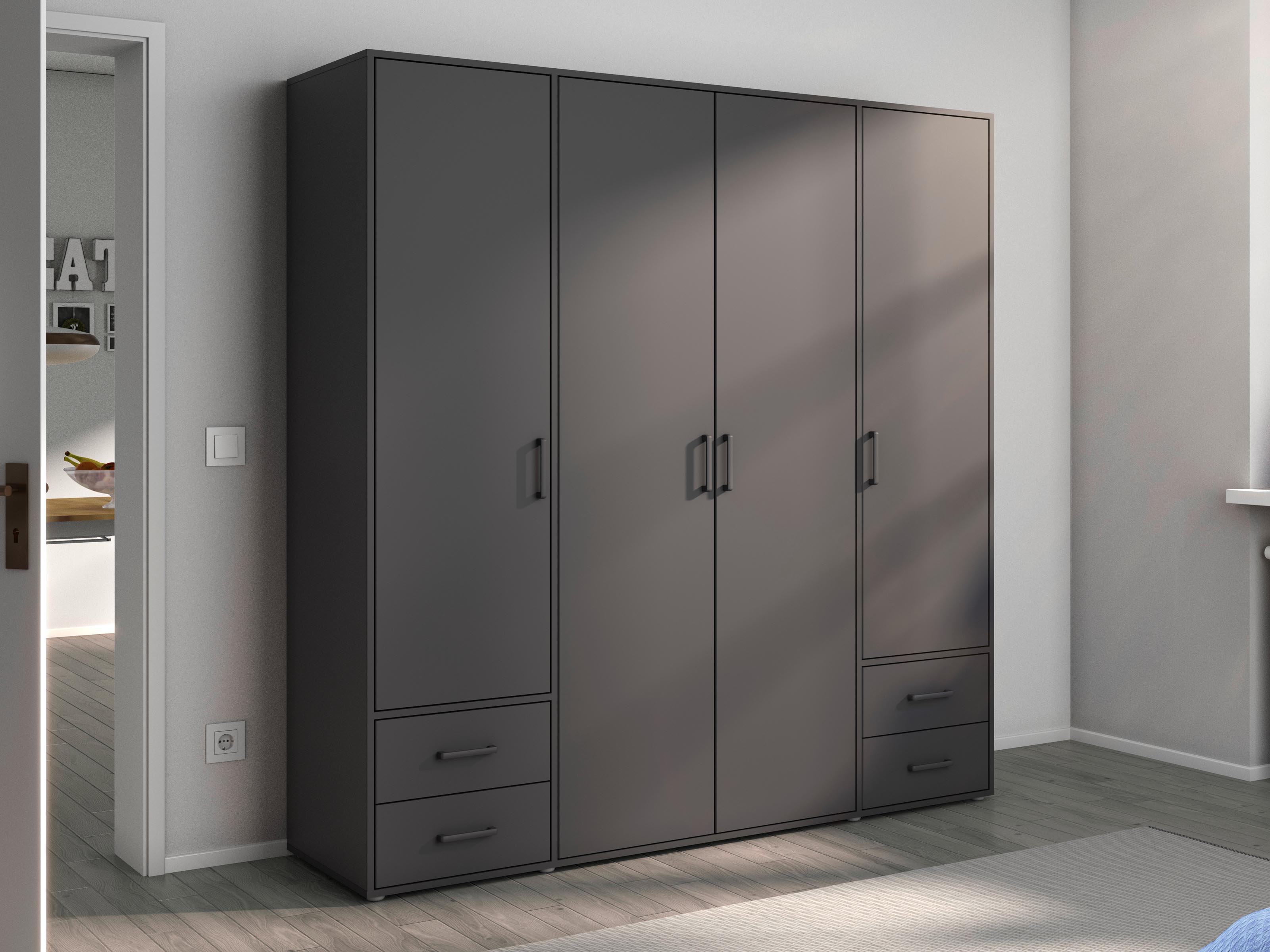 Armoire VOLTARI 4 portes 4 tiroirs gris métallique