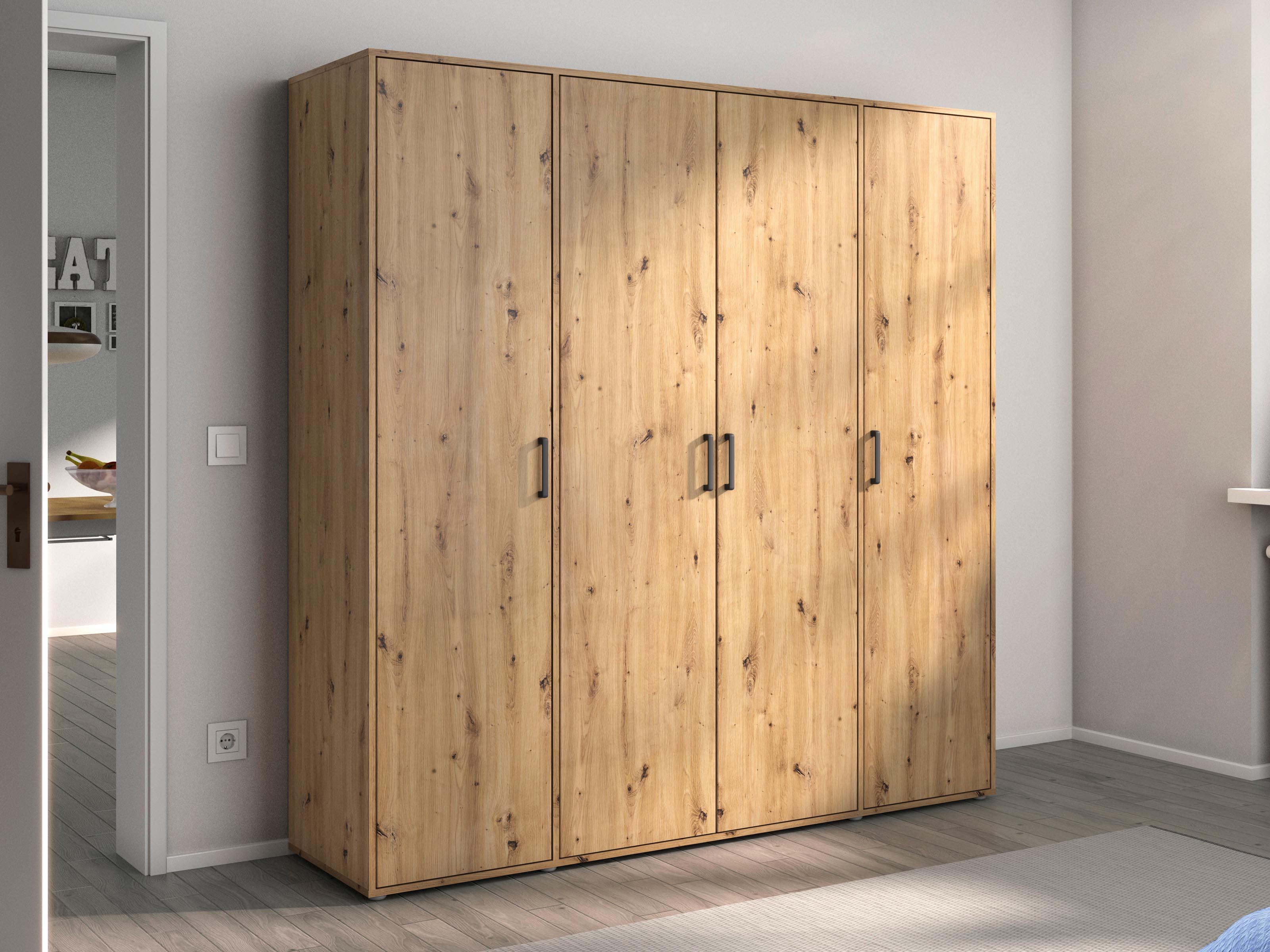 Armoire VOLTARI 4 portes chêne artisan