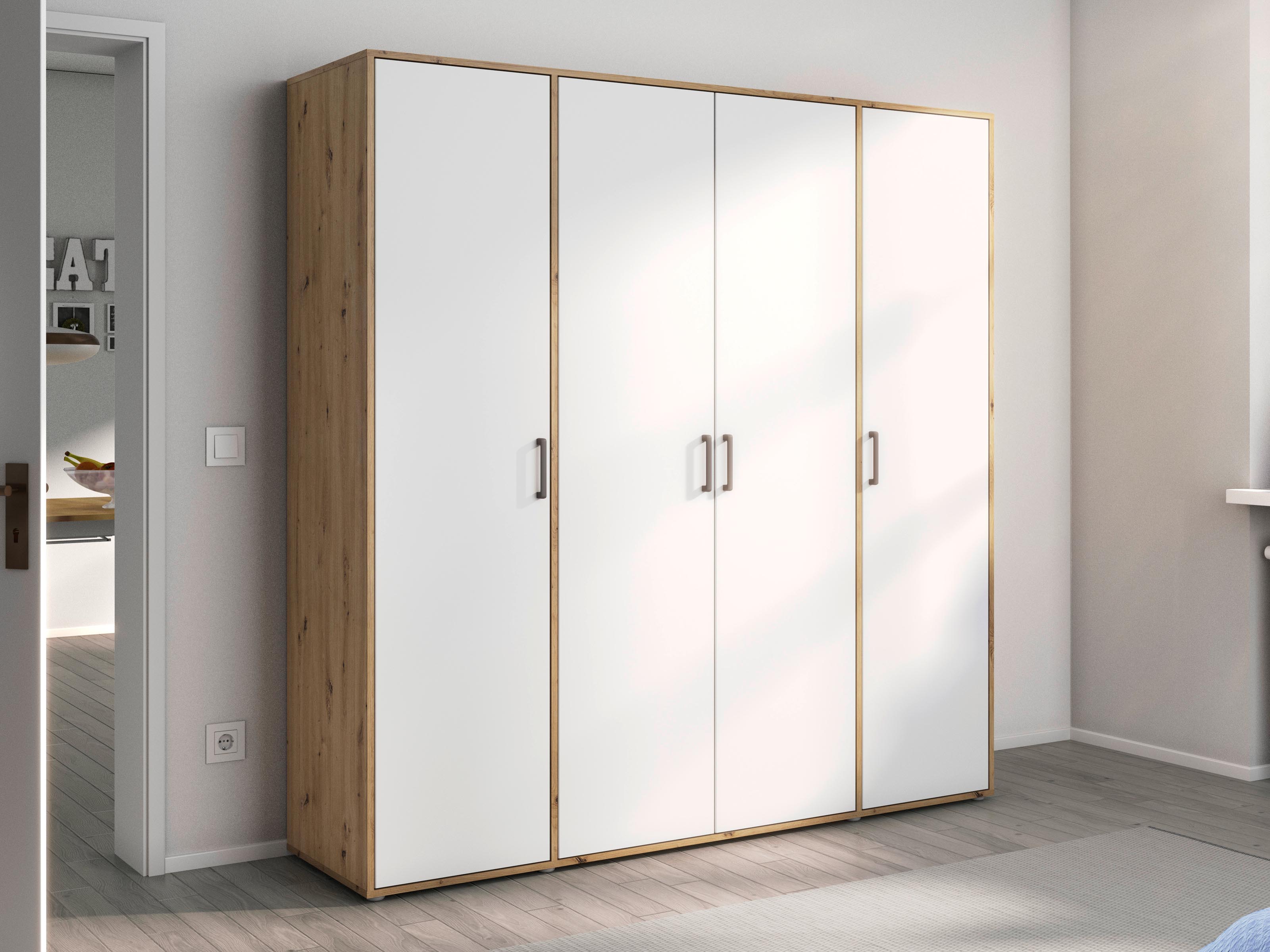 Armoire VOLTARI 4 portes chêne artisan/blanc alpin
