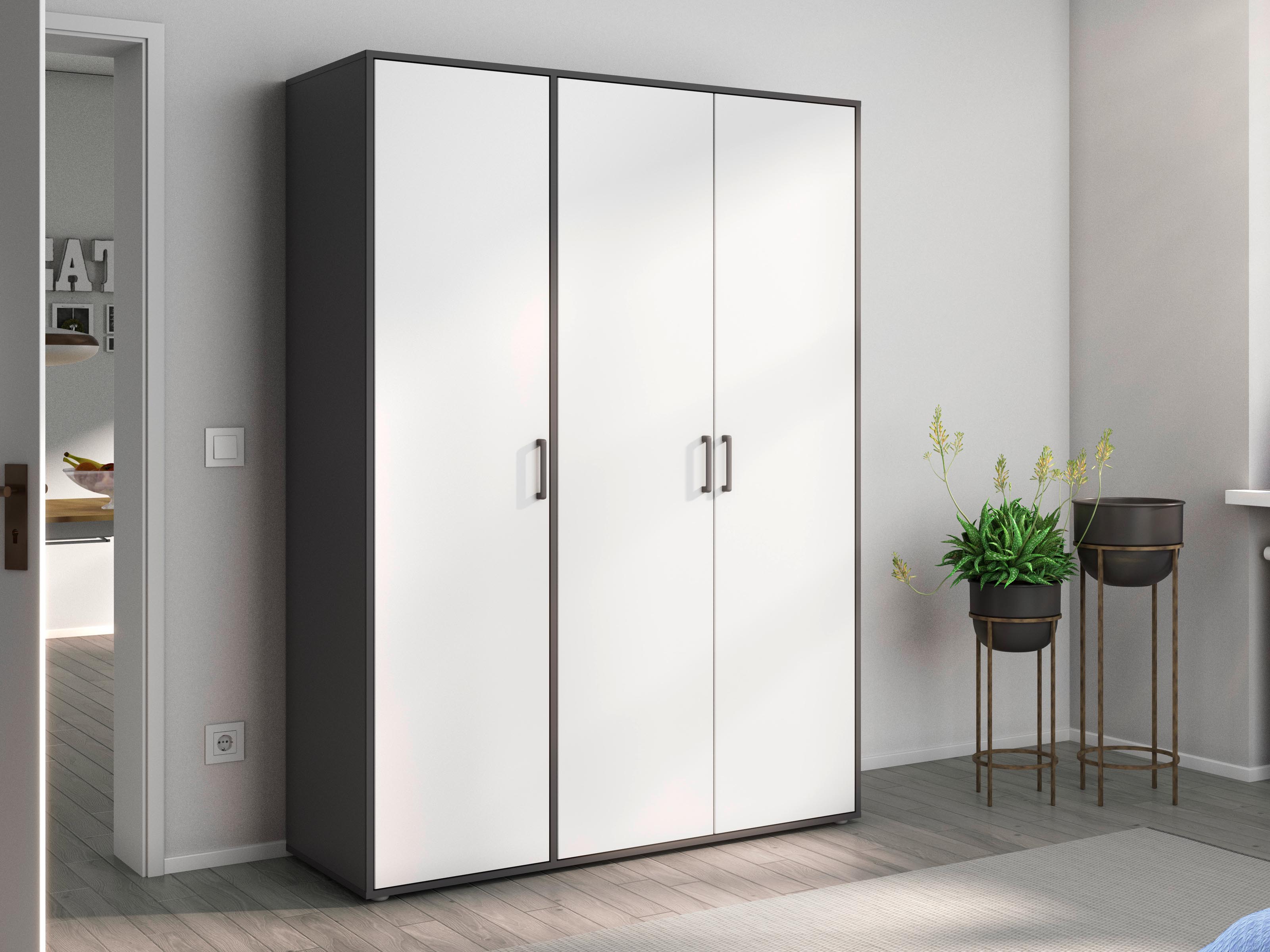 Armoire VOLTARI 3 portes blanc alpin/gris métallique