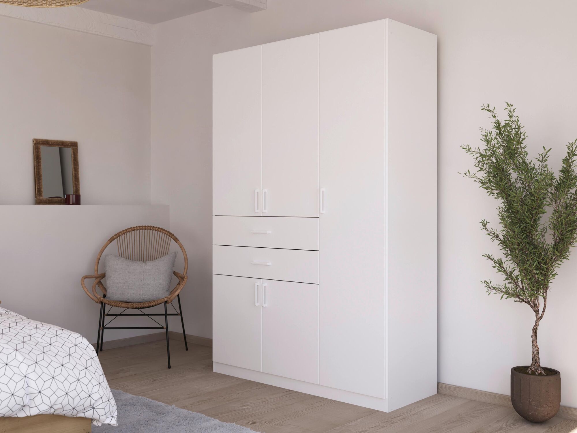Armoire MAKALISKA 5 portes 2 tiroirs blanc