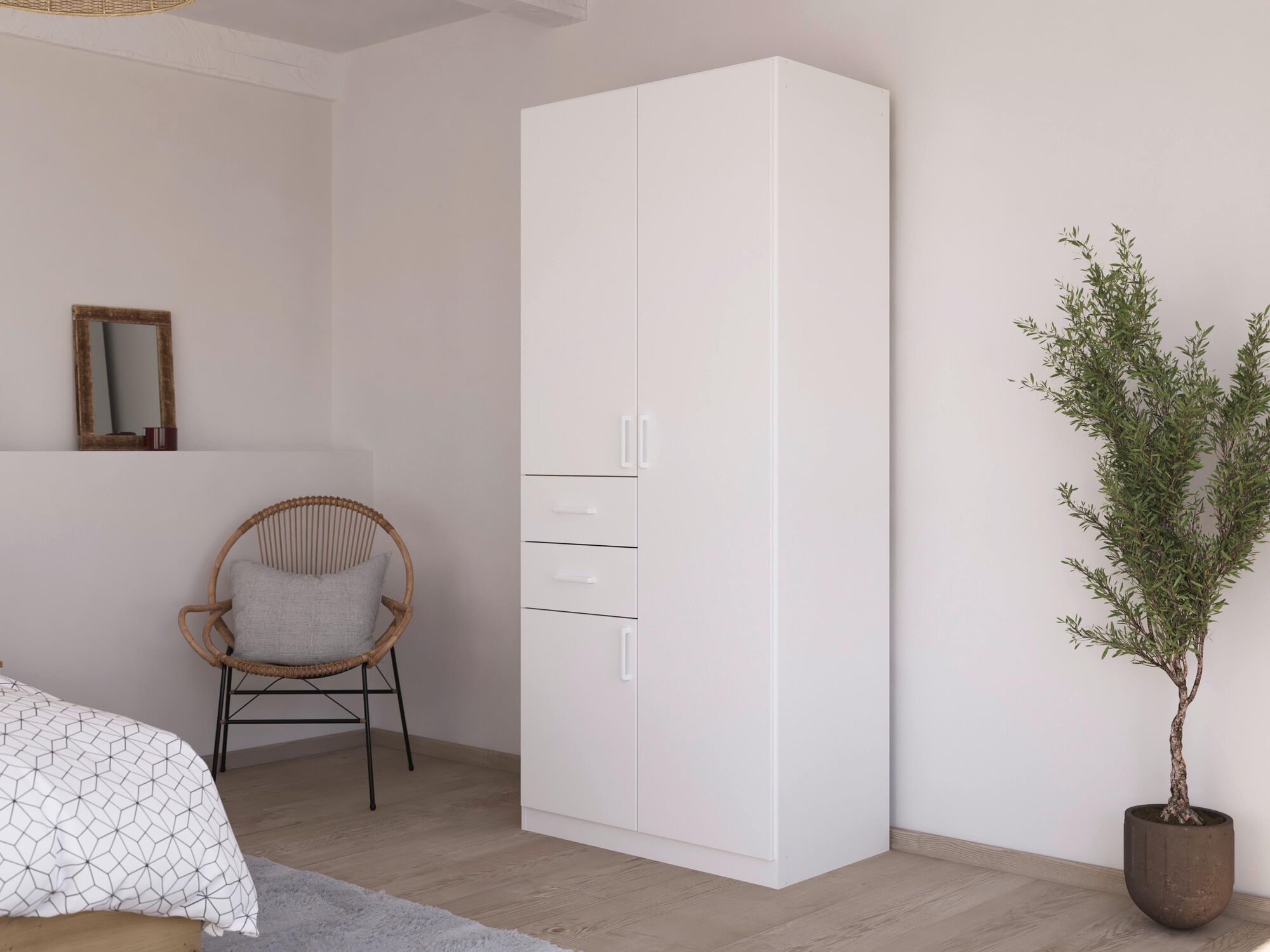 Armoire MAKALISKA 3 portes 2 tiroirs blanc
