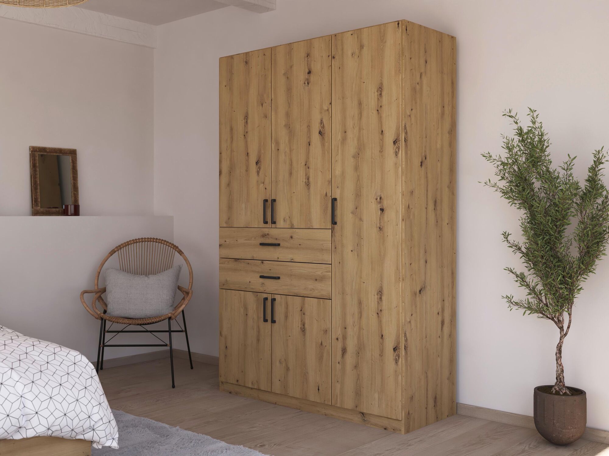 Armoire MAKALISKA 5 portes 2 tiroirs chêne artisan