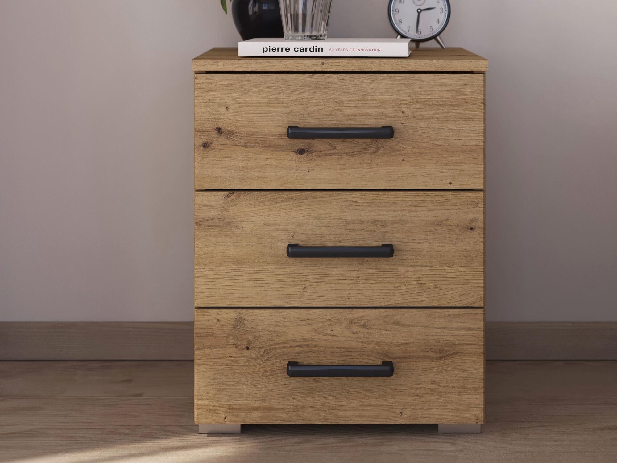 Chevet MAKALISKA 3 tiroirs chêne artisan