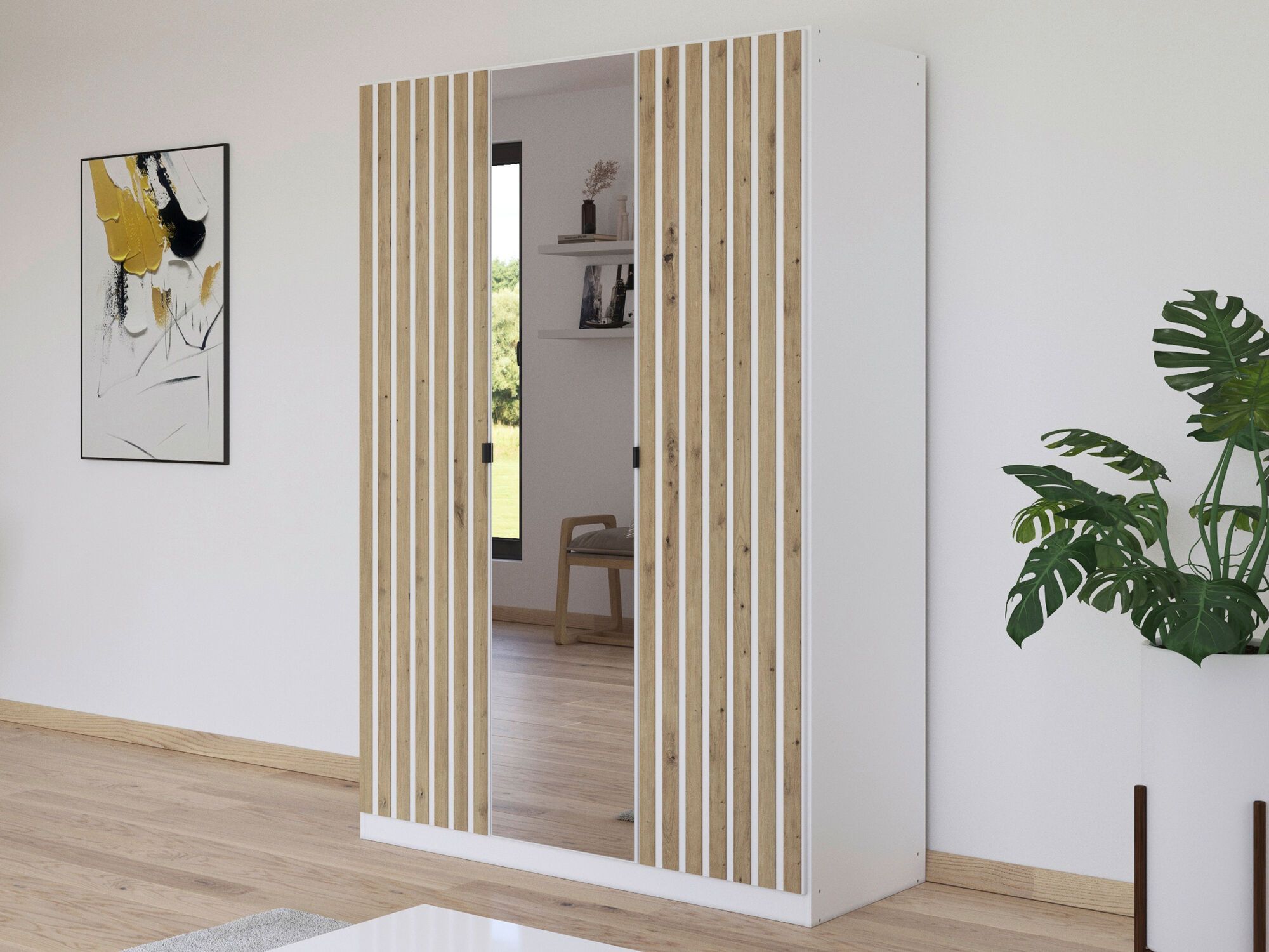 Armoire GENUMO 3 portes blanc avec miroir