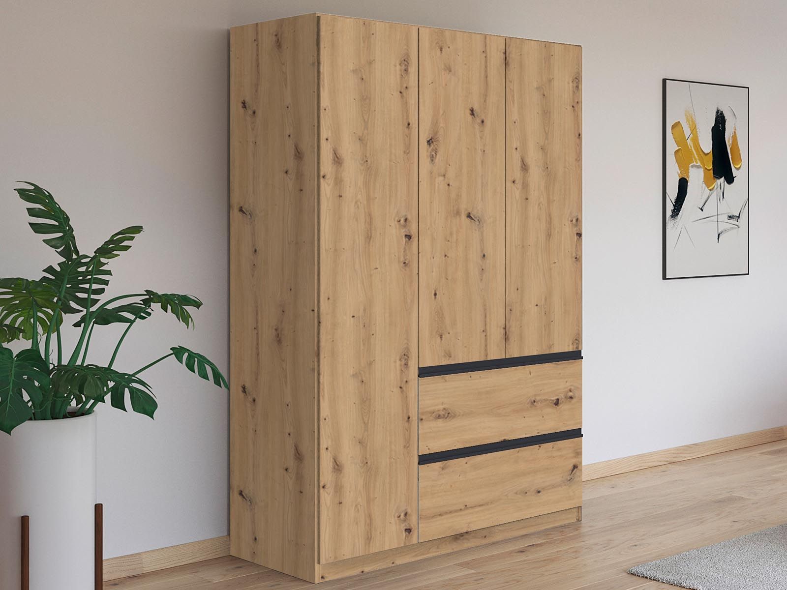 Armoire CONSTANTINOS 3 portes 2 tiroirs chêne artisans