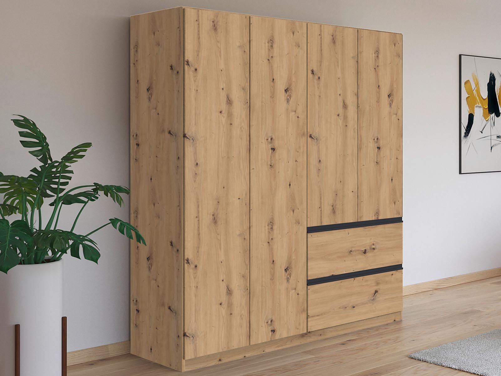 Armoire CONSTANTINOS 4 portes 2 tiroirs chêne artisans