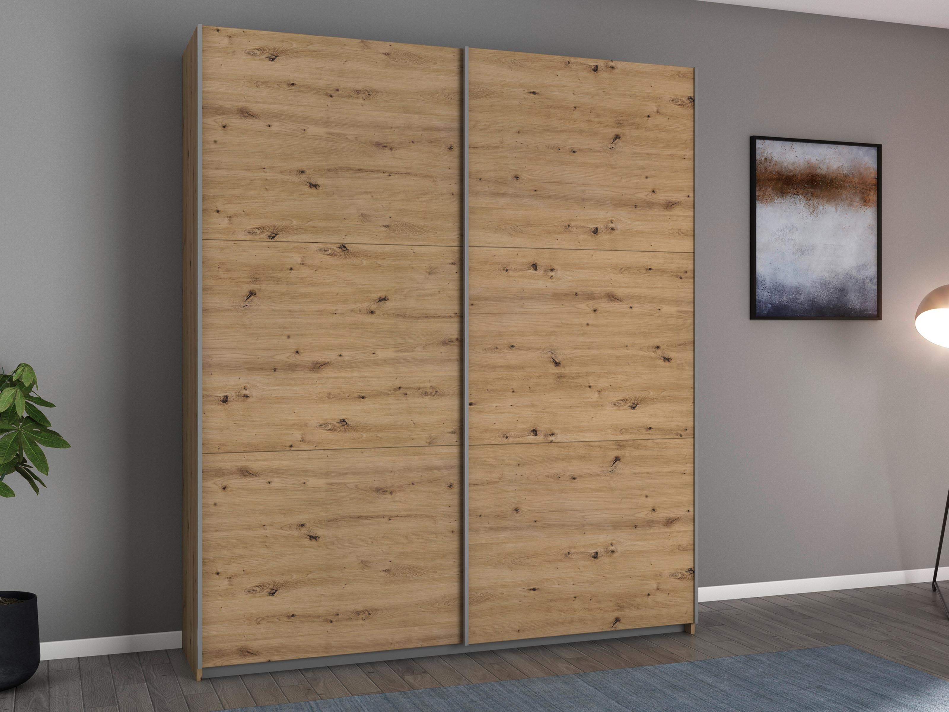 Armoire AYOSO 2 portes coulissantes 175 cm chêne artisan
