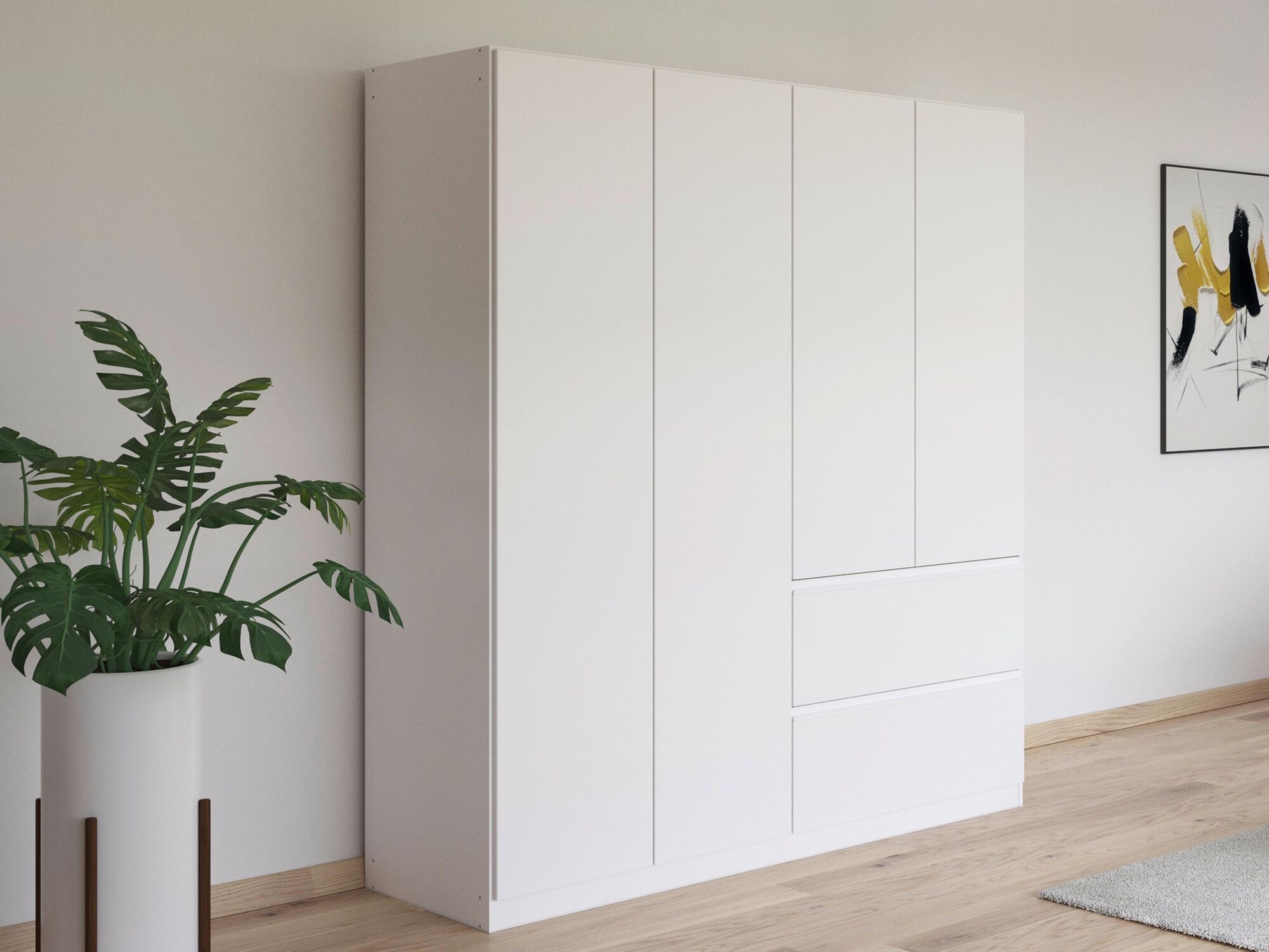 Armoire JOHAN 4 portes 2 tiroirs blanc