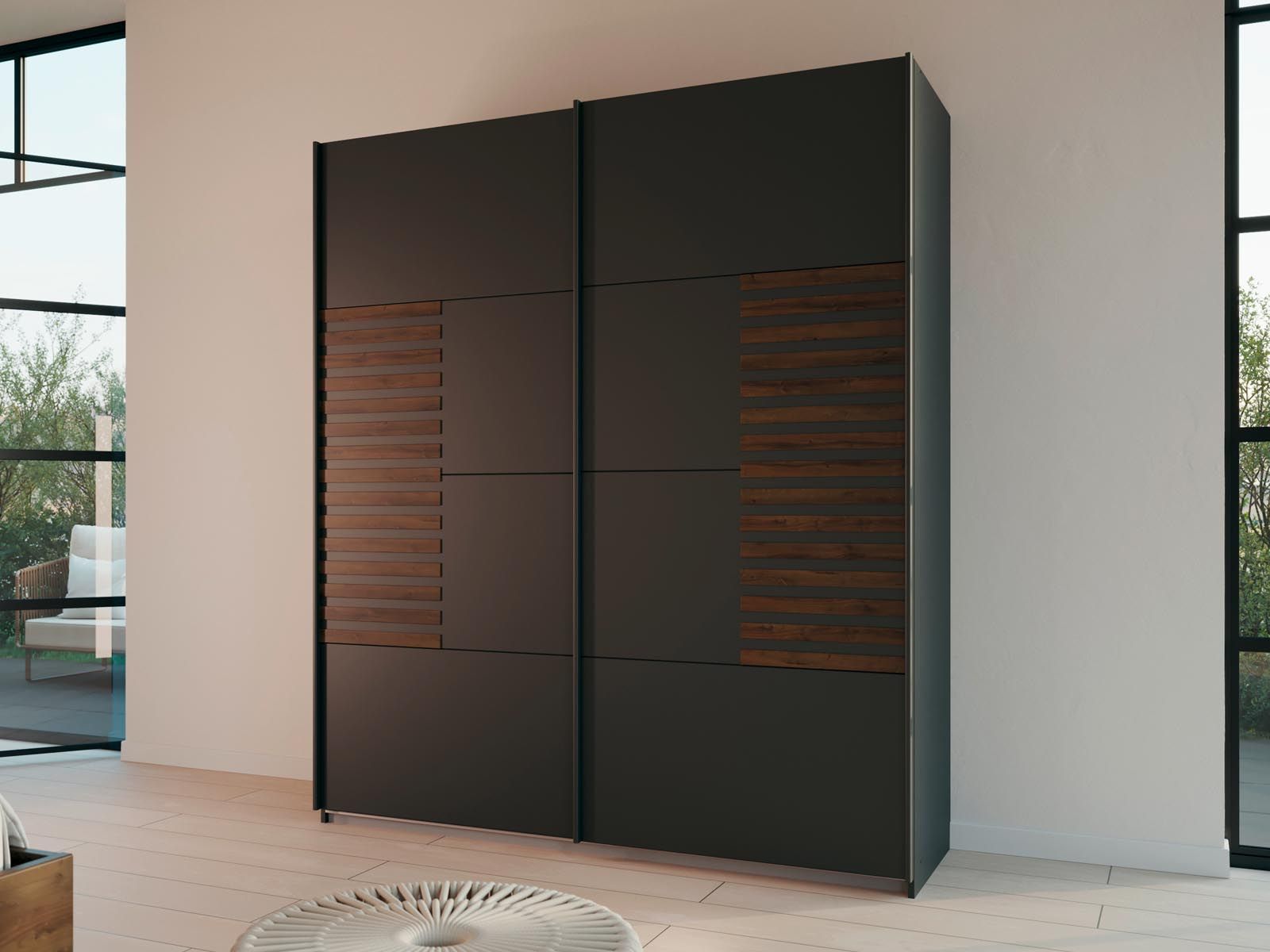 Armoire BALOTI 2 portes coulissantes 181 cm gris métal/chêne atlantique