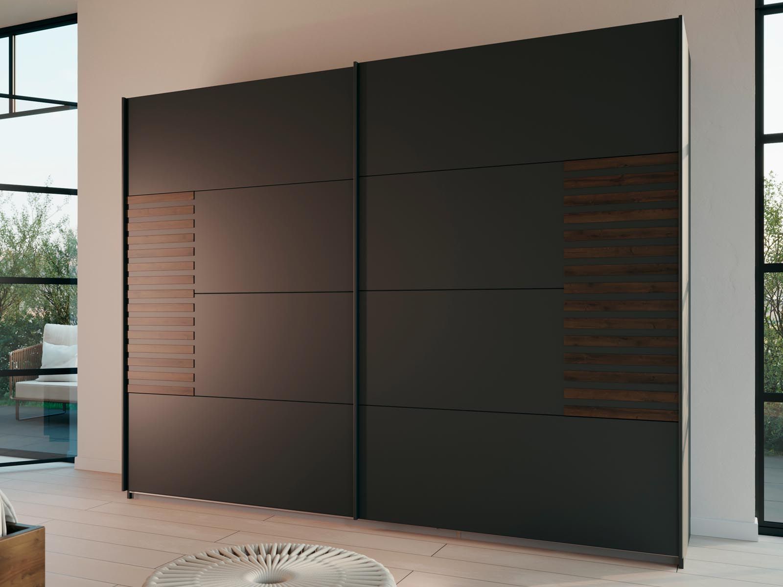 Armoire BALOTI 2 portes coulissantes 271 cm gris métal/chêne atlantique