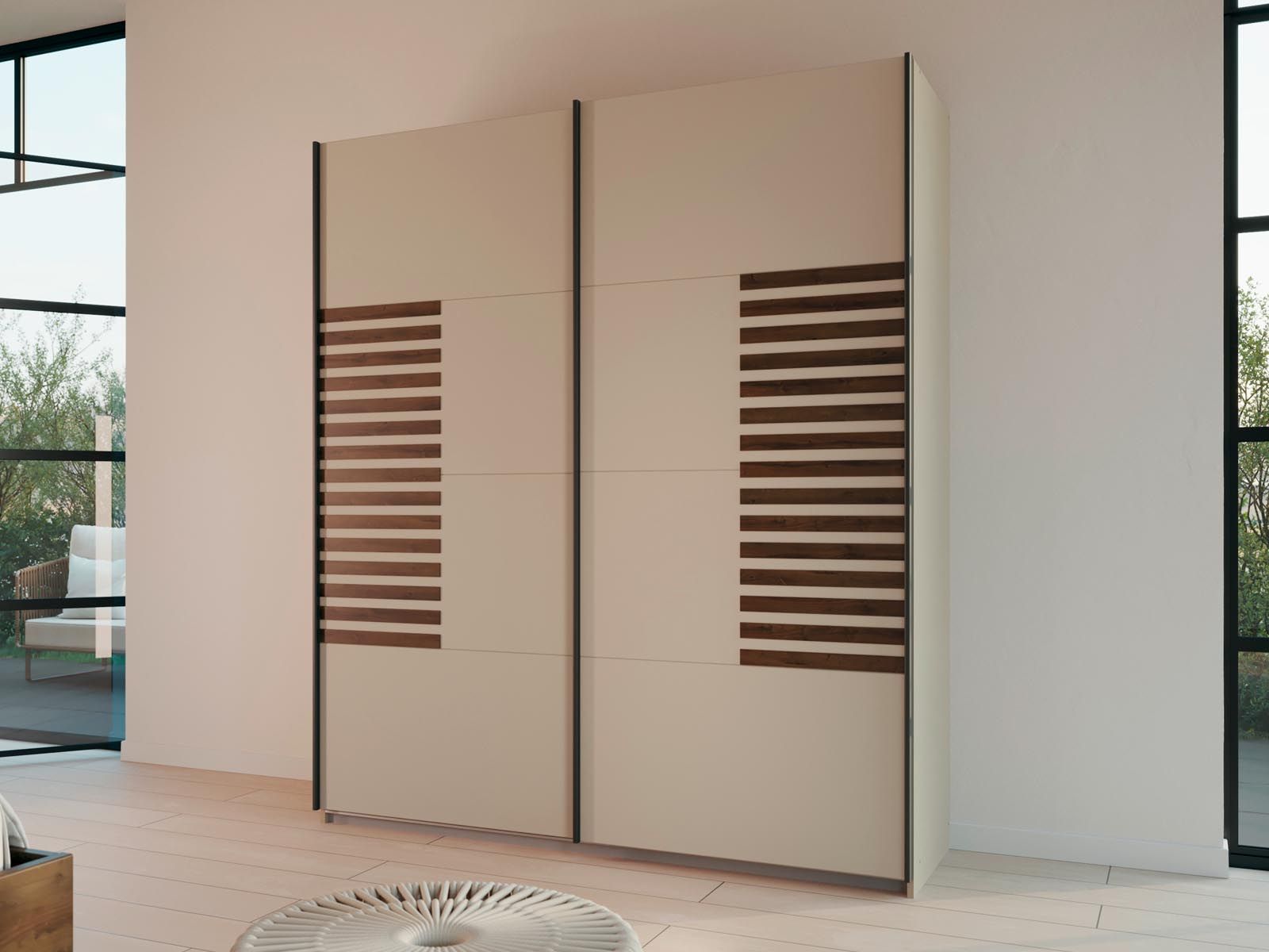 Armoire BALOTI 2 portes coulissantes 181 cm beige/chêne atlantique