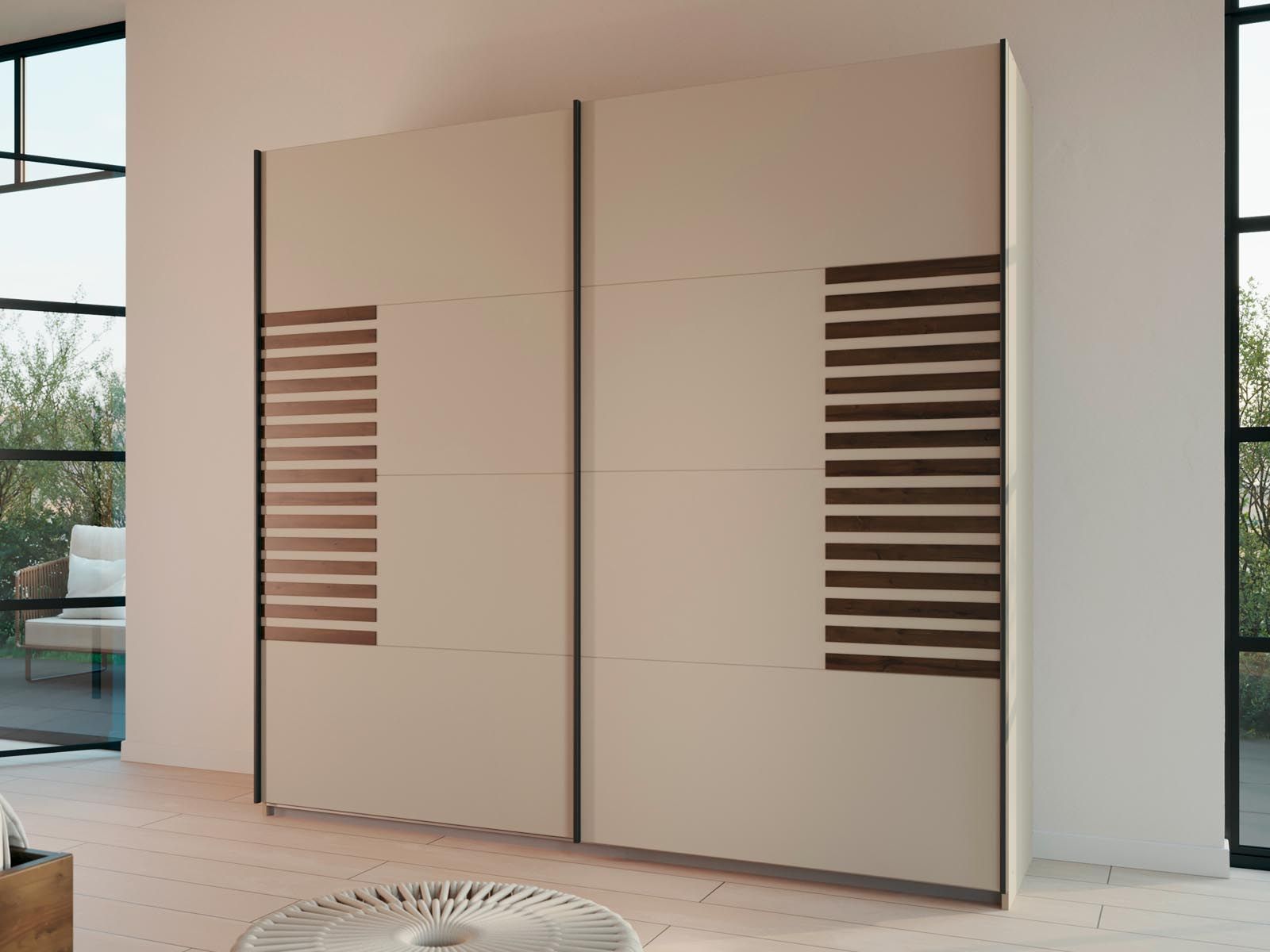 Armoire BALOTI 2 portes coulissantes 226 cm beige/chêne atlantique