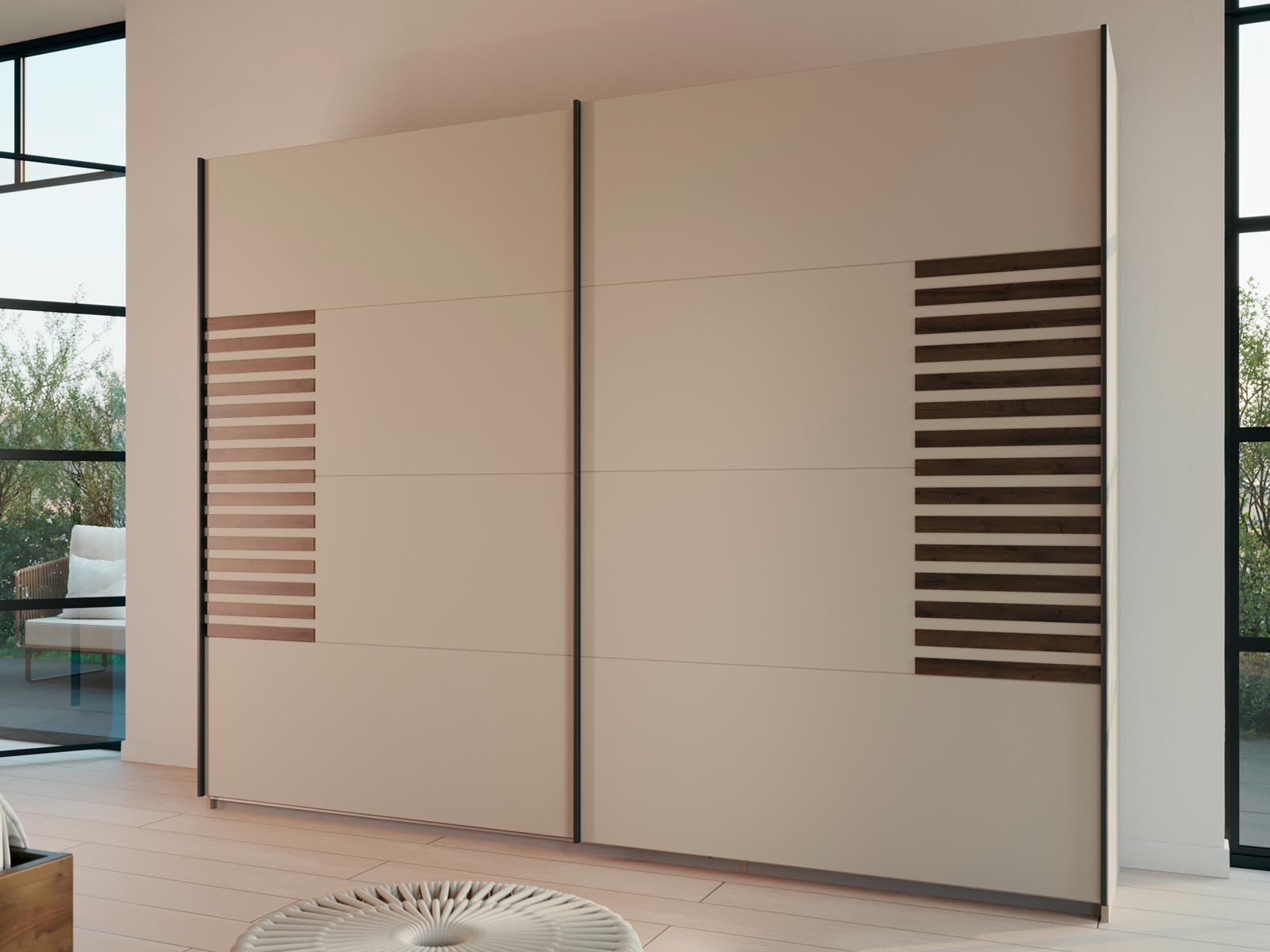 Armoire BALOTI 2 portes coulissantes 271 cm beige/chêne atlantique