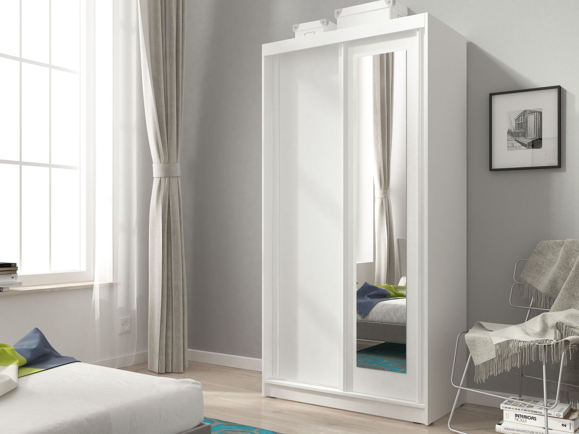 Armoire ALABAMA 2 portes coulissantes 100 cm blanc