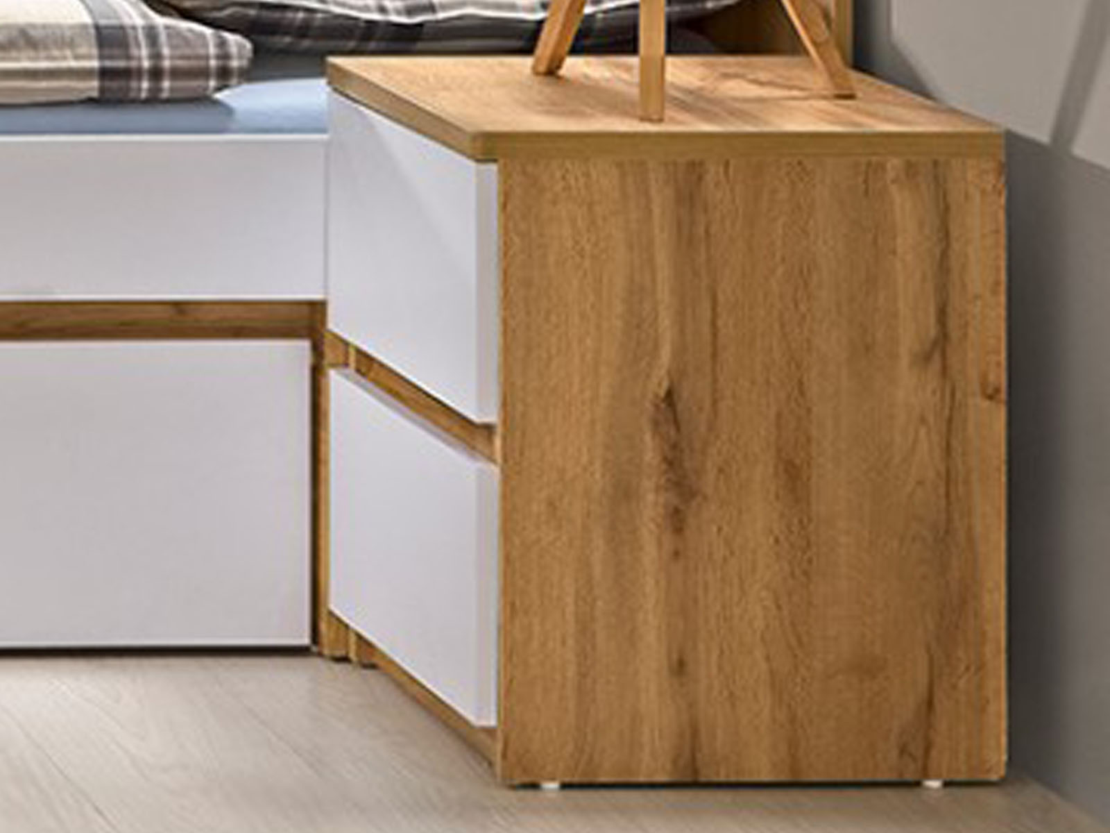 Chevet ARKEA 2 tiroirs blanc/chêne wotan
