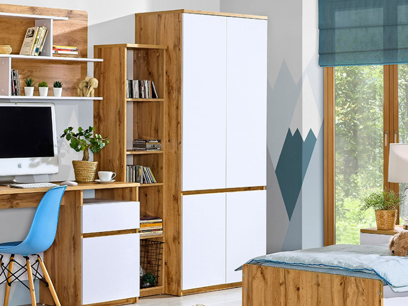 Armoire ARKEA 4 portes blanc/chêne wotan