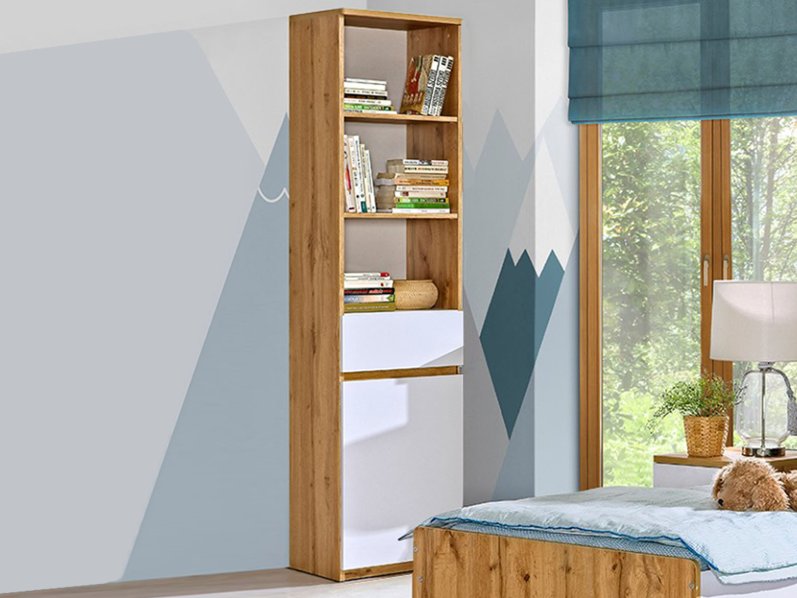 Colonne ARKEA 1 porte 1 tiroir blanc/chêne wotan