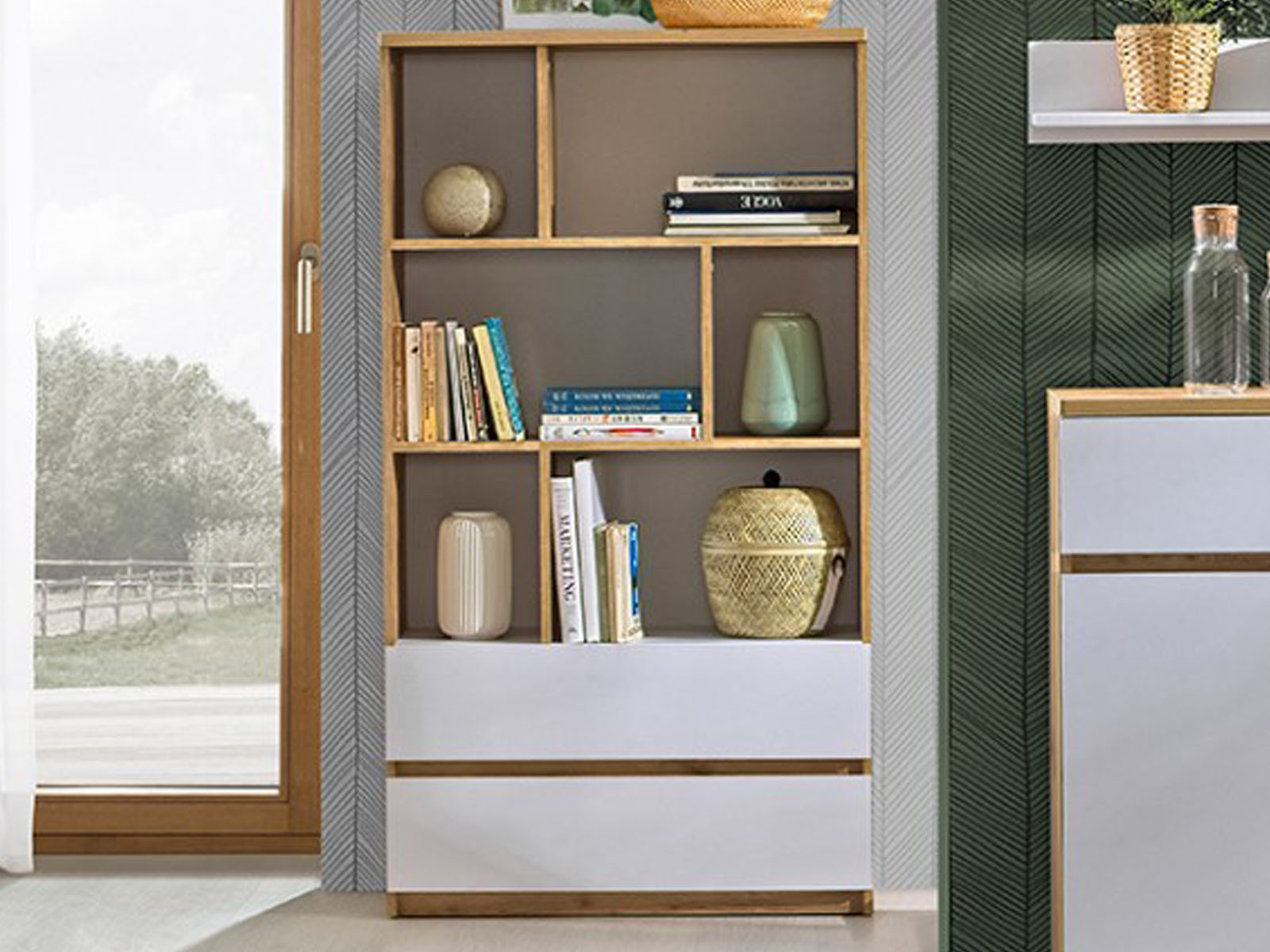 Armoire ARKEA 2 tiroirs blanc/chêne wotan