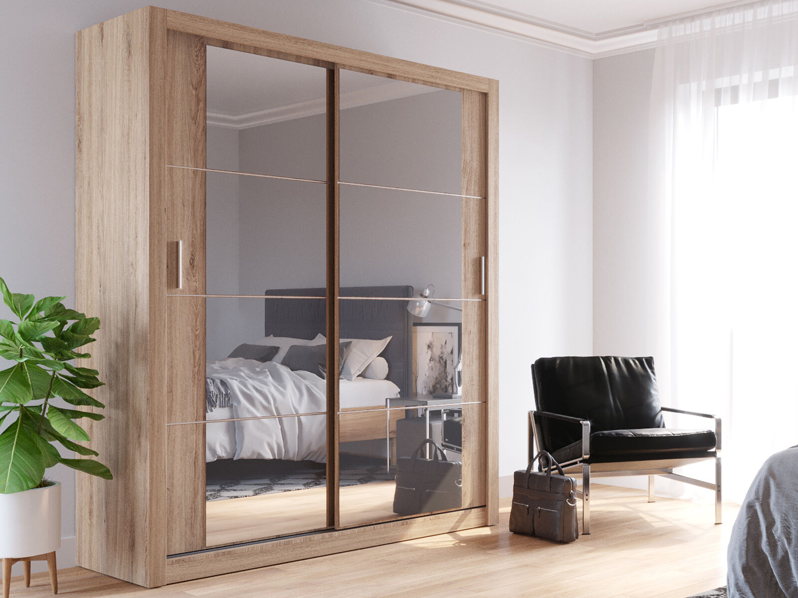 Armoire ARTARI 2 portes coulissantes chêne shetland avec miroir