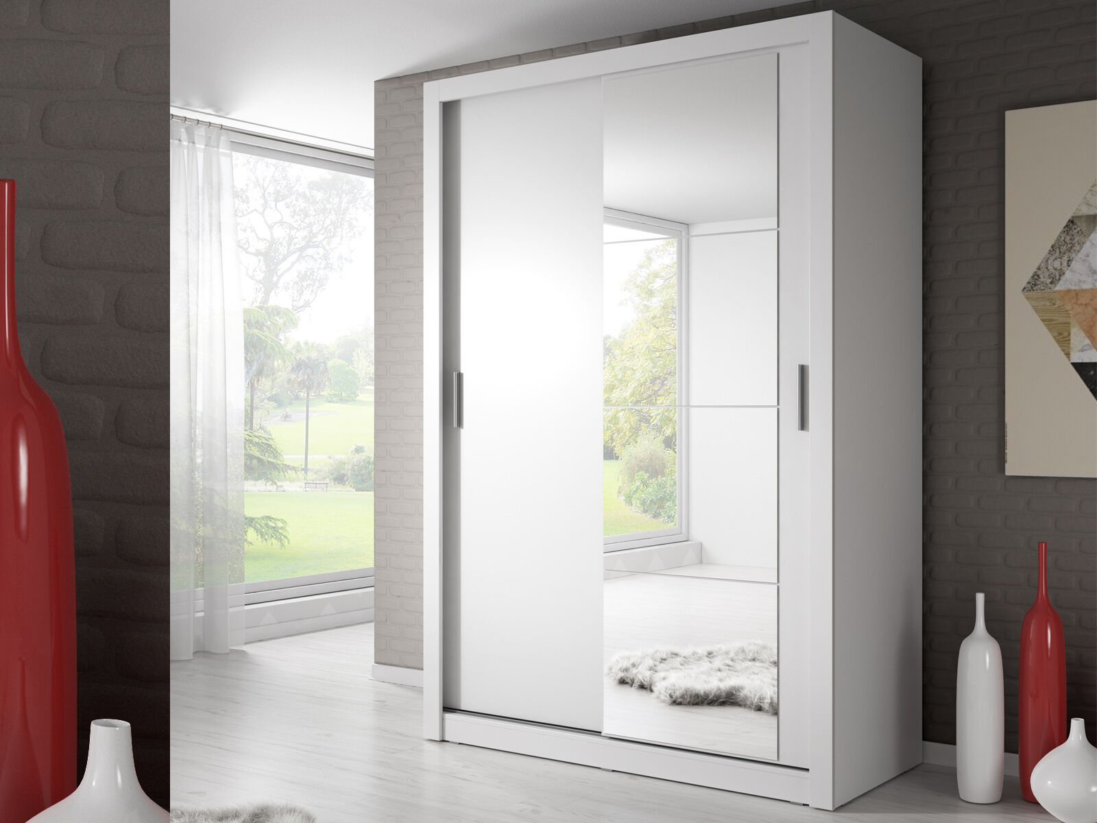 Armoire ARTIFICE 2 portes coulissantes blanc avec miroir