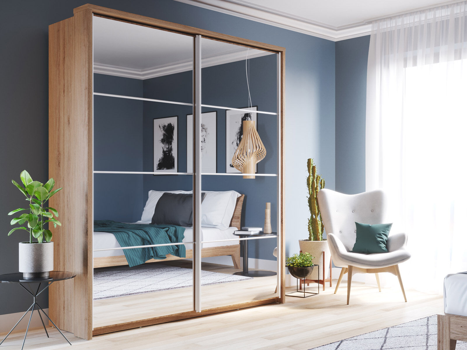 Armoire ARTORIAS 2 portes coulissantes chêne shetland avec miroir