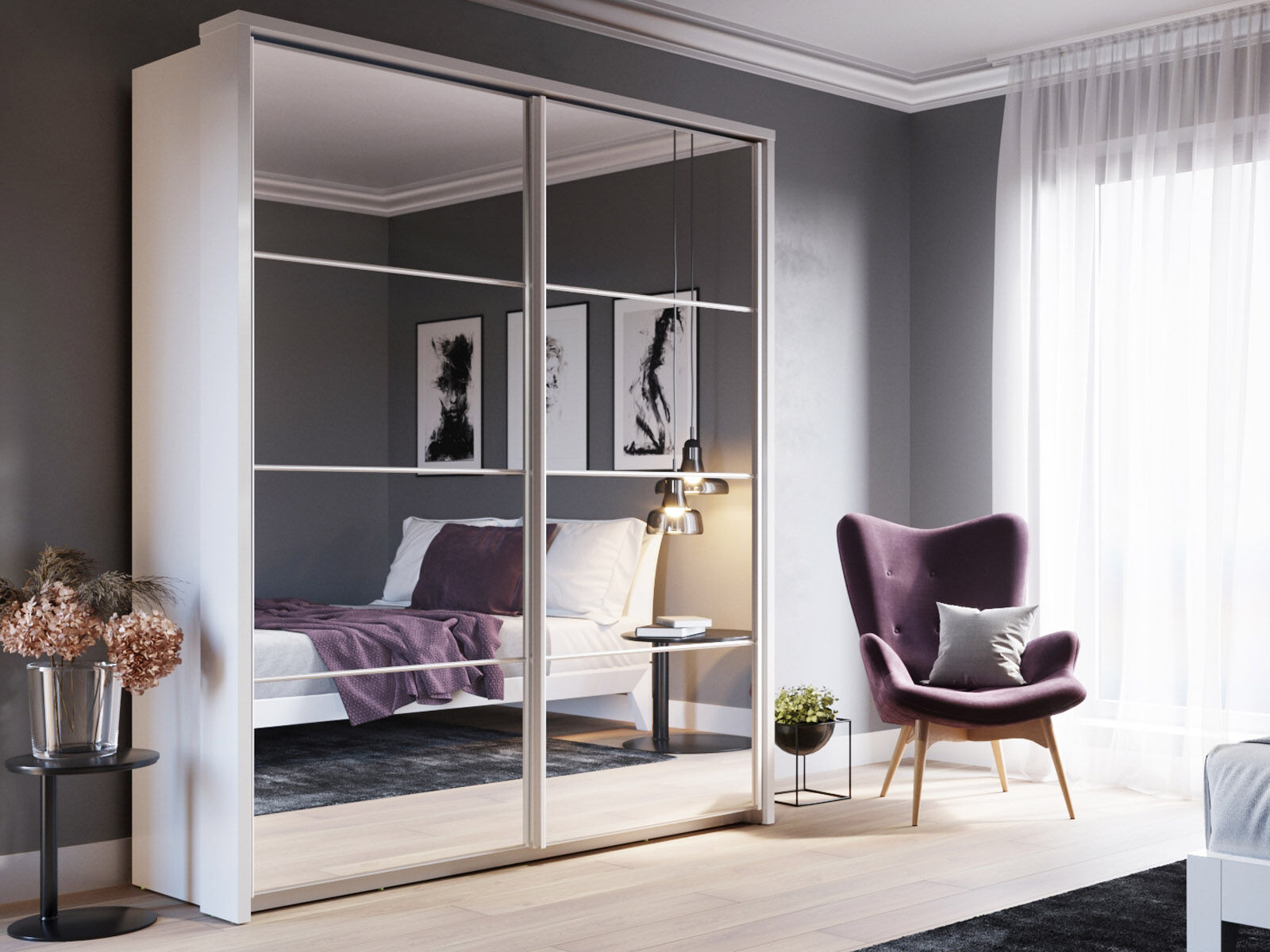 Armoire ARTORIAS 2 portes coulissantes blanc avec miroir