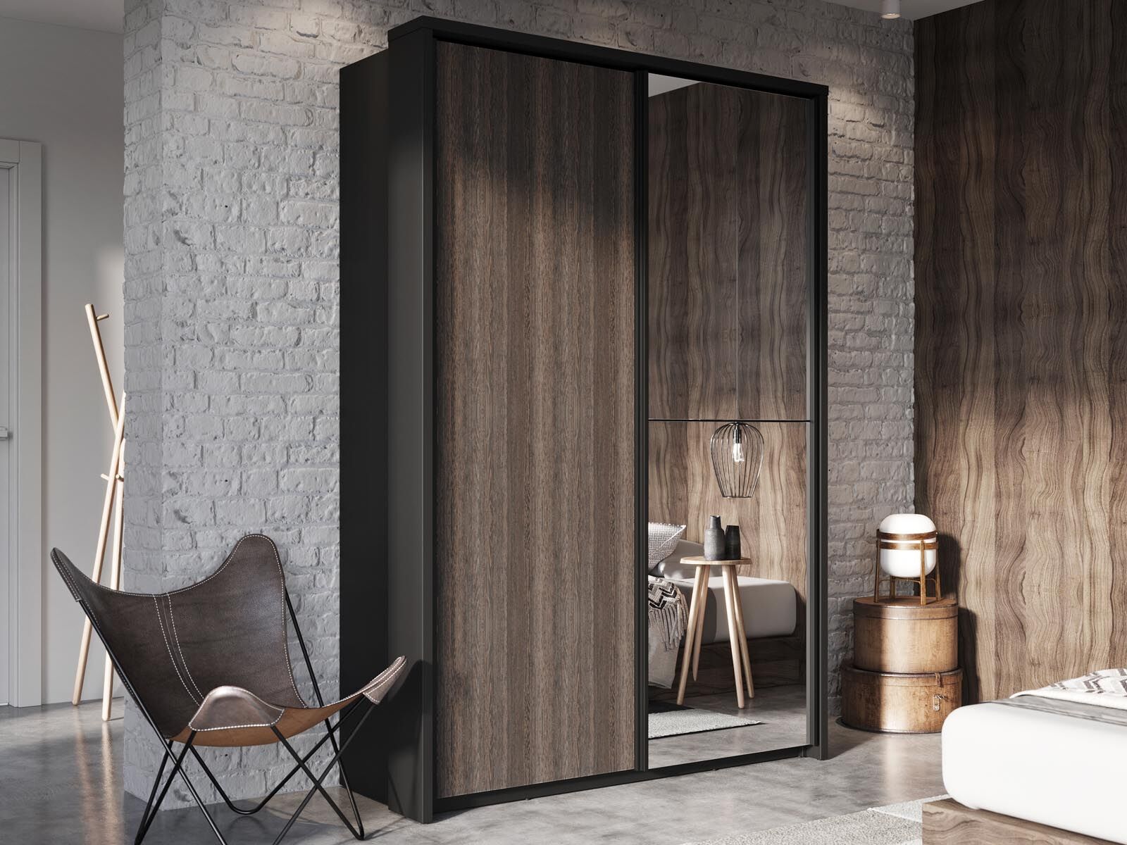 Armoire ARTIRA 2 portes coulissantes noir/wengué mali