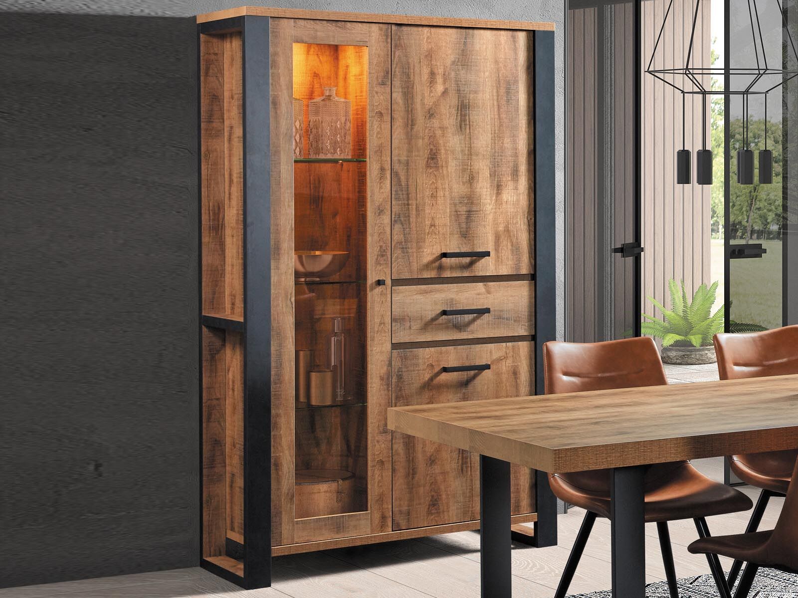 Vitrine ONNIX 3 portes 1 tiroir bois tropix