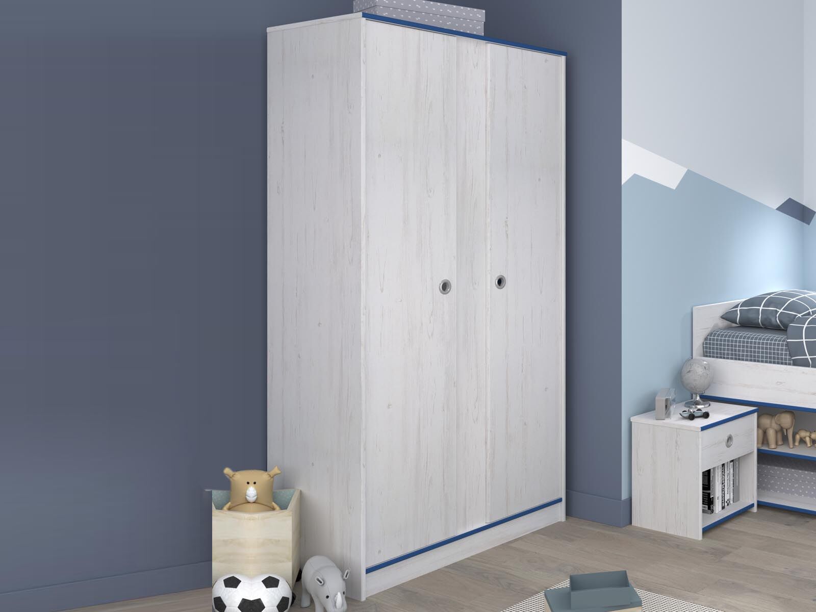 Armoire SMOOKIE 2 portes pin blanc/bleu