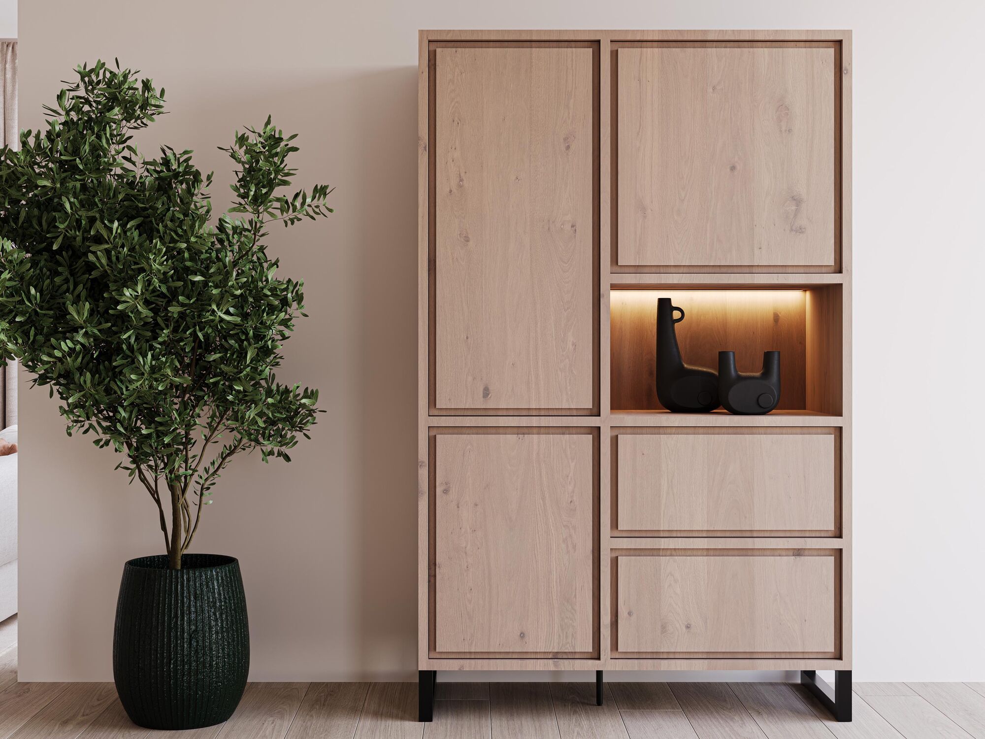 Meuble bar NARUMA 3 portes 2 tiroirs chêne millenium