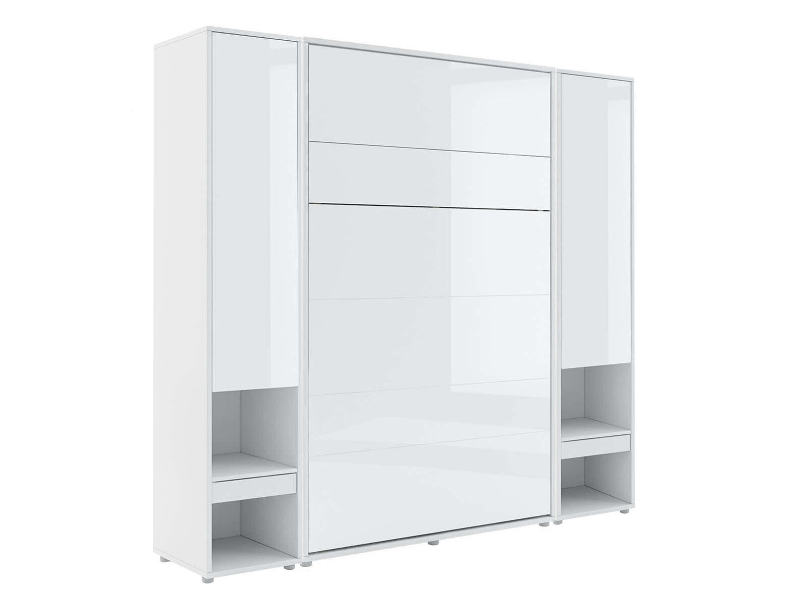 Lit mural escamotable CONCEPTION PRO 120x200 cm blanc/blanc brillant (vertical) avec armoires et matelas