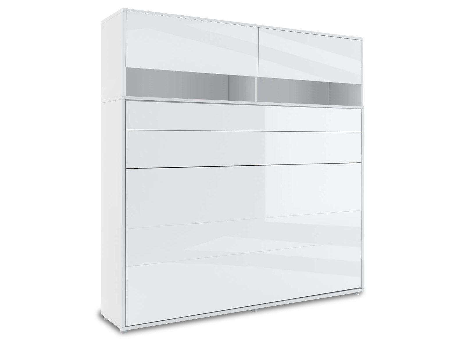 Lit mural escamotable CONCEPTION PRO 140x200 cm blanc/blanc brillant (horizontal) avec surmeuble